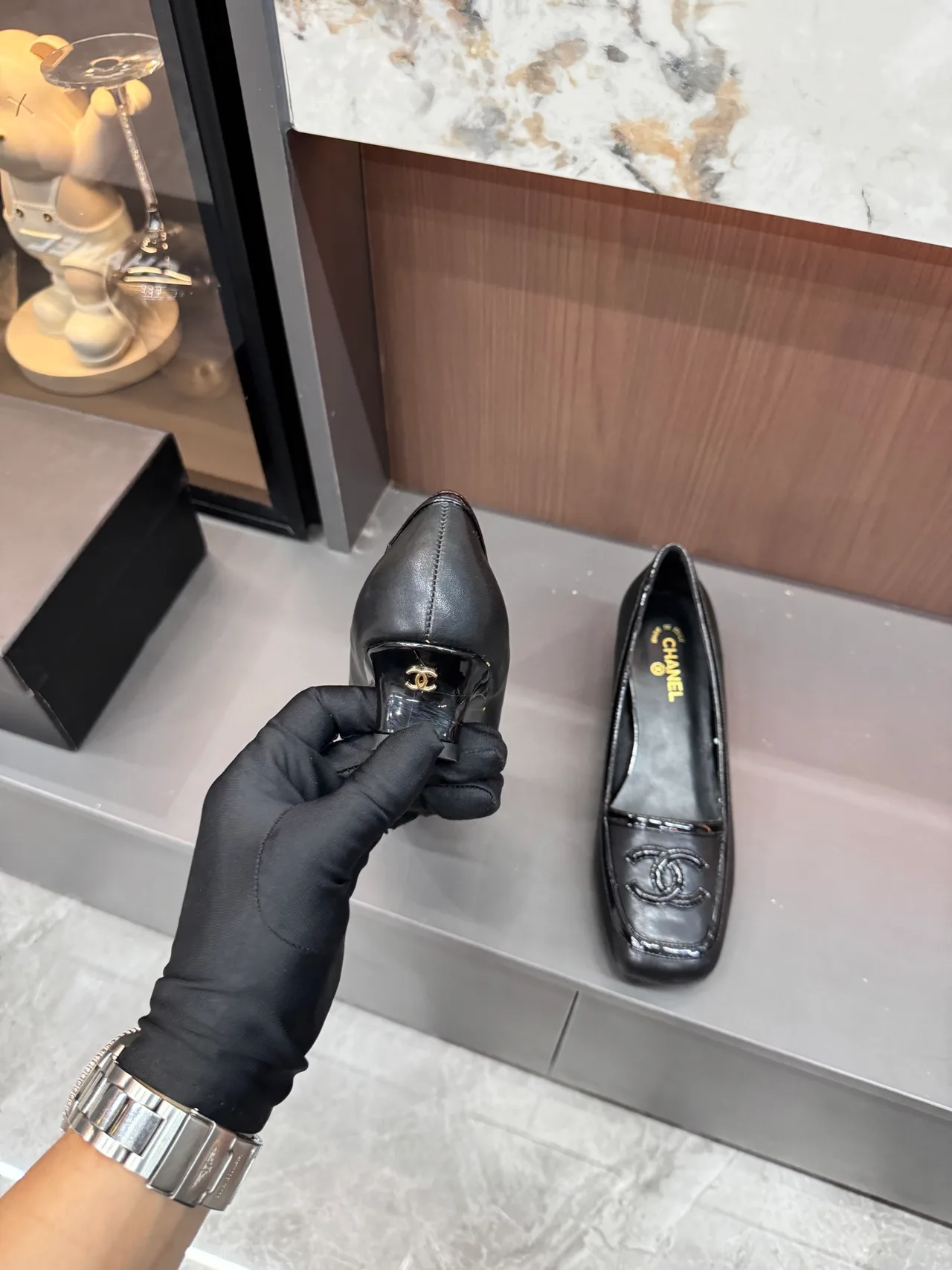 Chanel Cowhide Round-Toe Loafers in Black · view 7