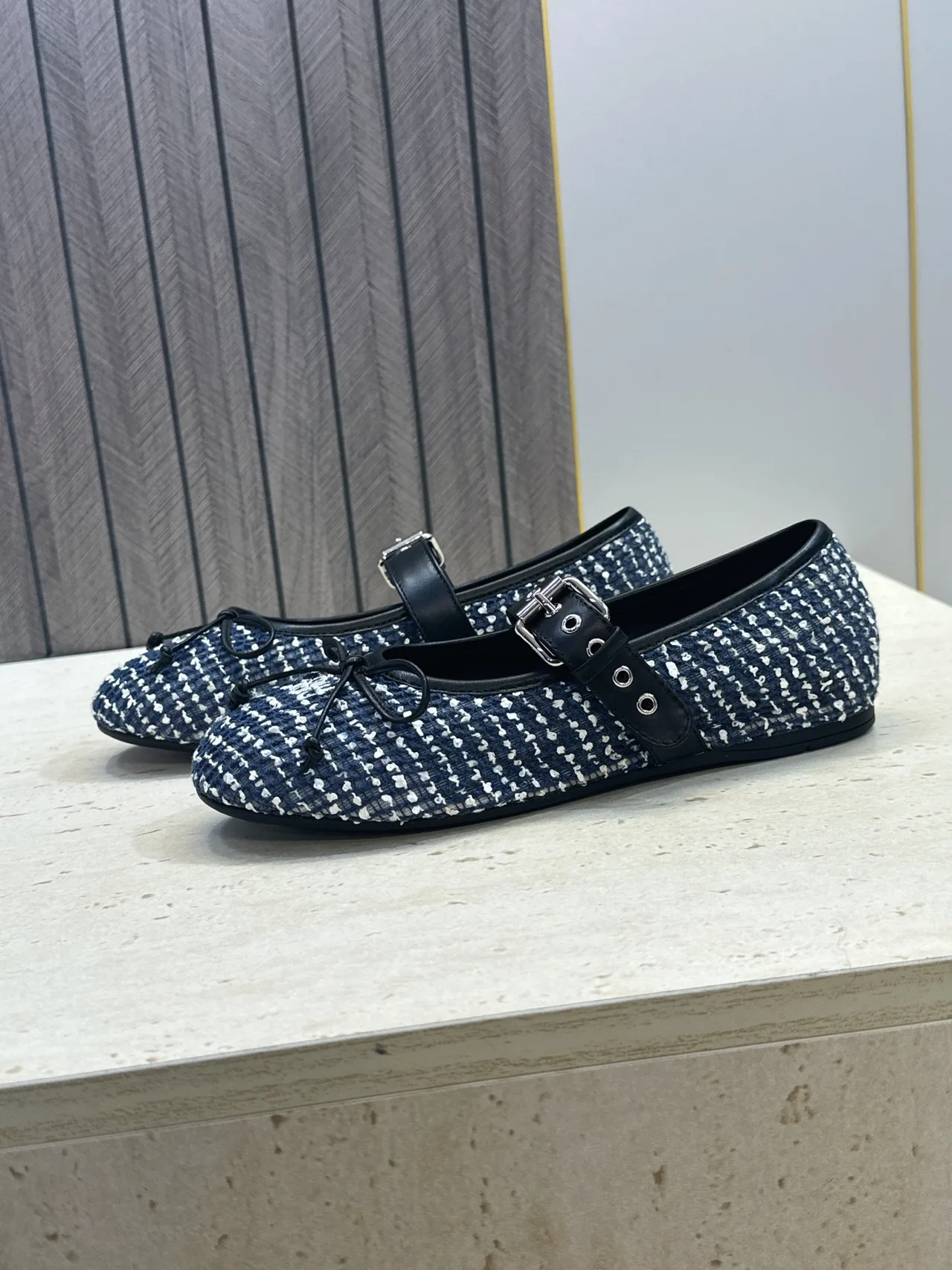 Miu Miu Calfskin Round-Toe Mary Jane Flats in Blue · view 5