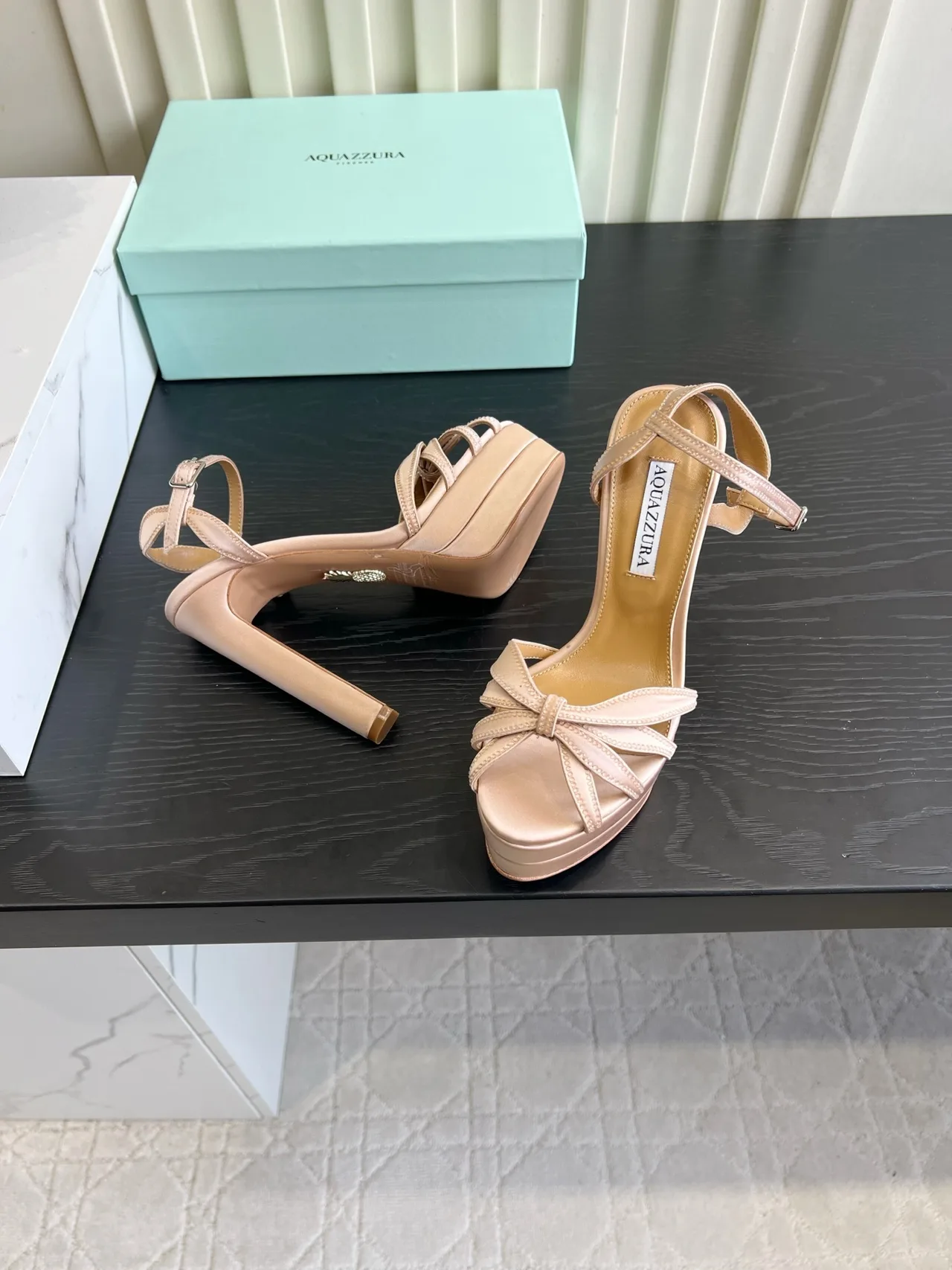 Aquazzura Silk Glossy Bow Sandals in Pink · view 4