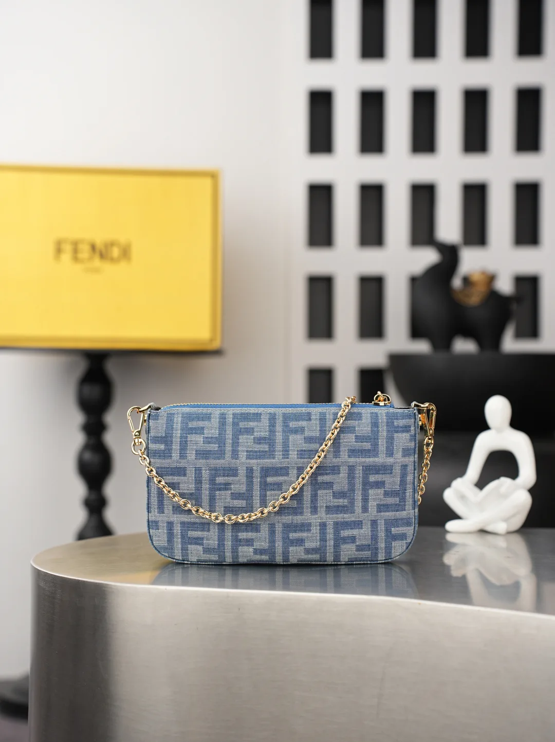 Fendi Baguette Denim Clutch in Blue · view 3