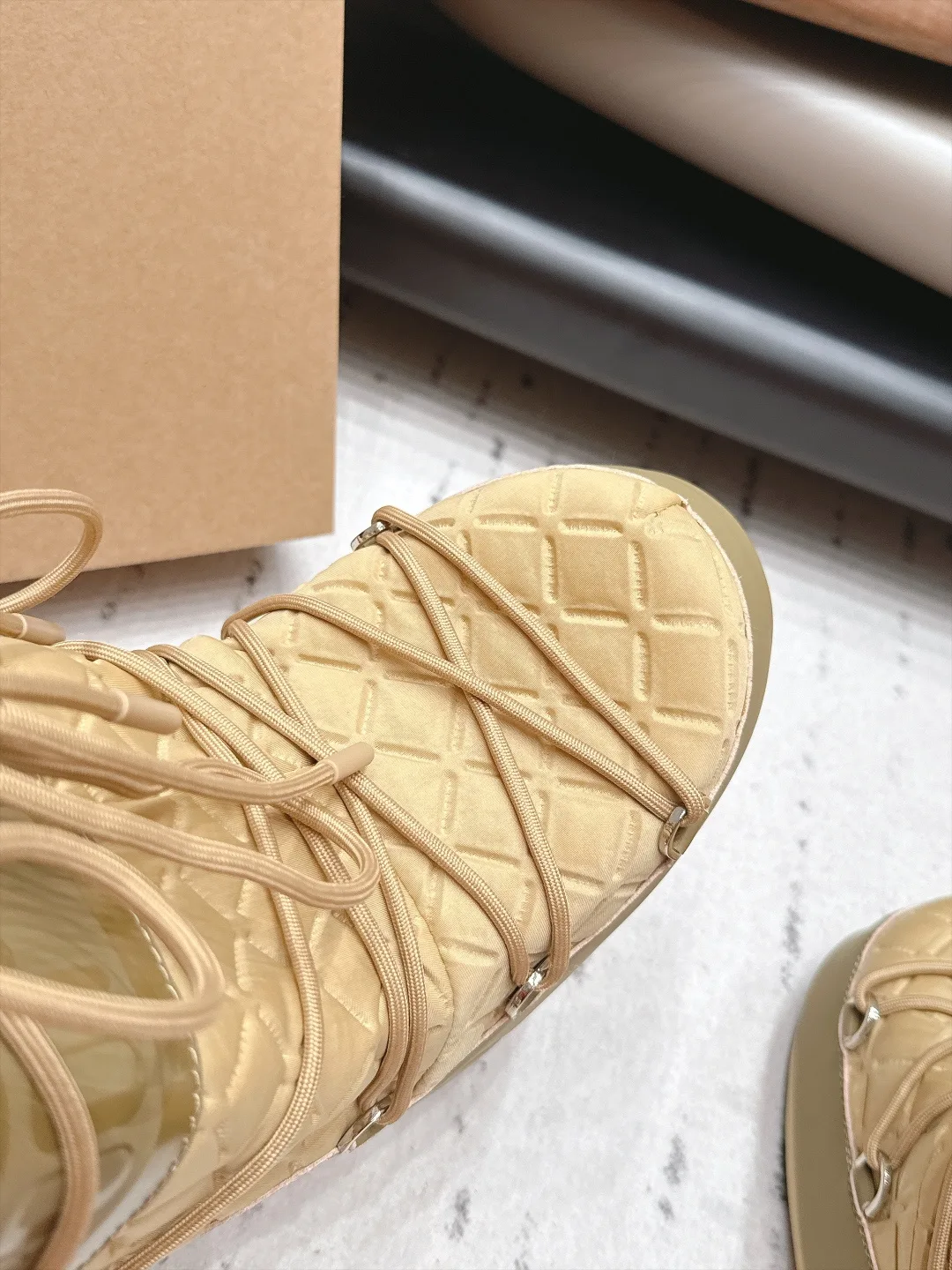 Moon Boot Lace-Up Quilted Snow Boots in Beige · view 6