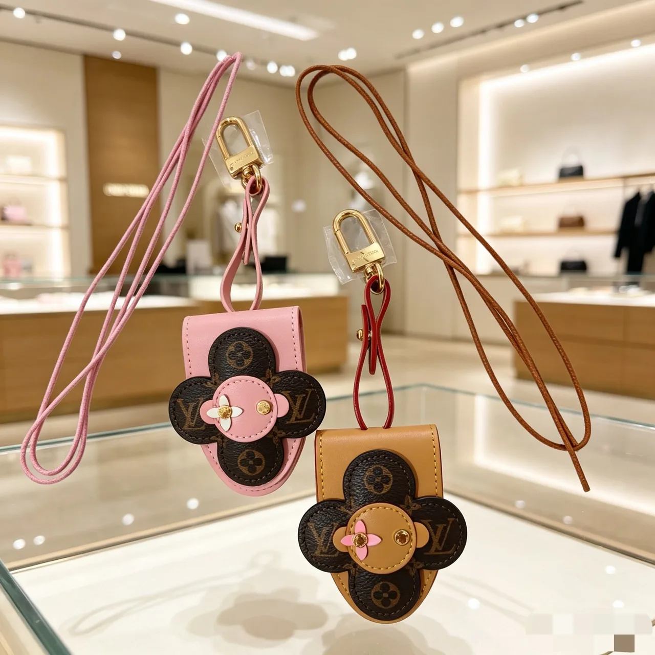 Louis Vuitton Flower Eyeglass Pouch Bag Charm in Pink & Brown · view 1