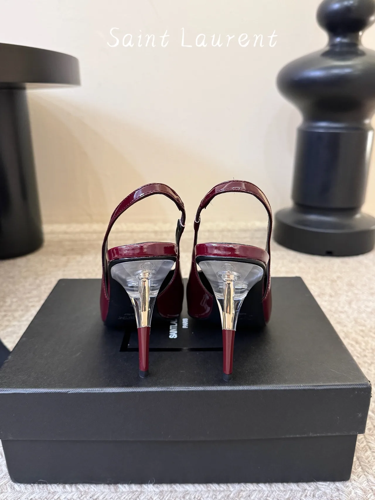 Saint Laurent Pointed-Toe Pointed Slingback Pumps in Burgundy · view 6
