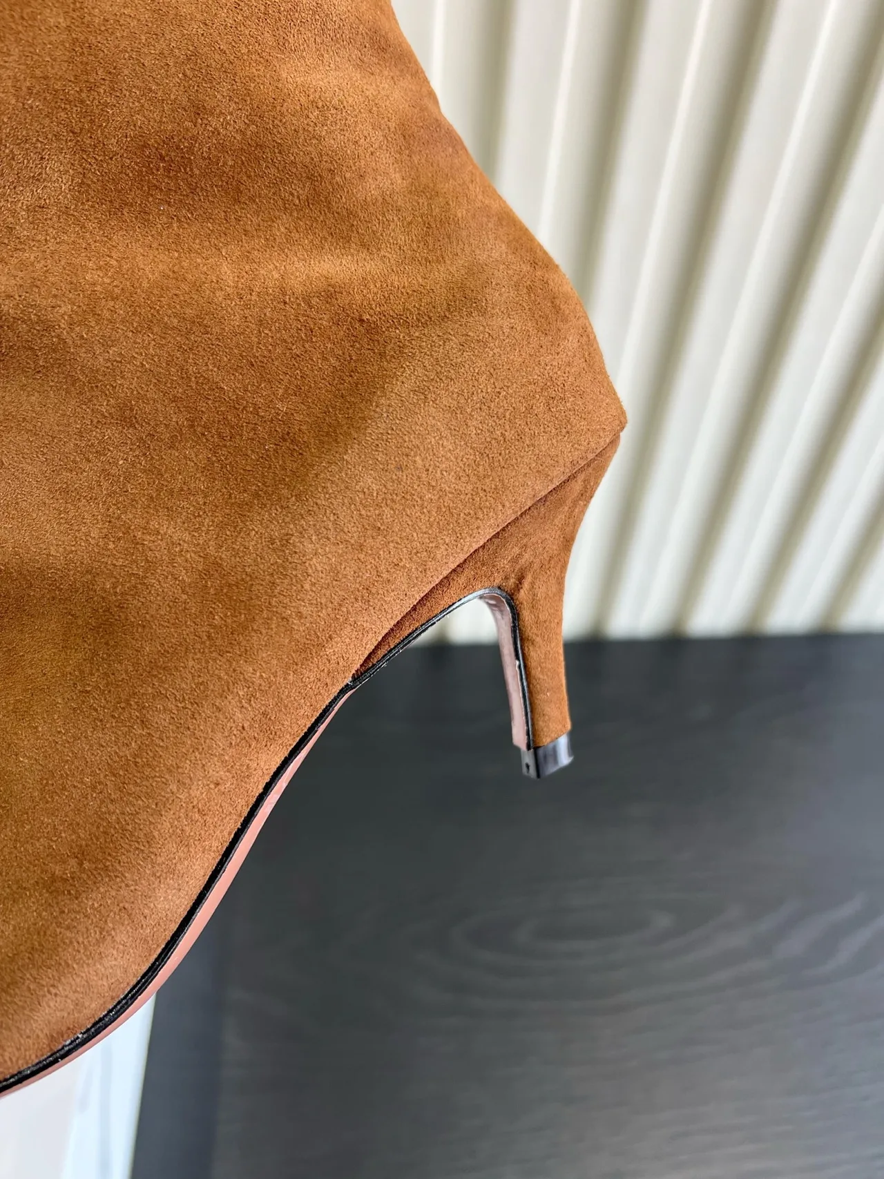 Amina Muaddi Cowhide Knee-High Boots in Tan · view 8