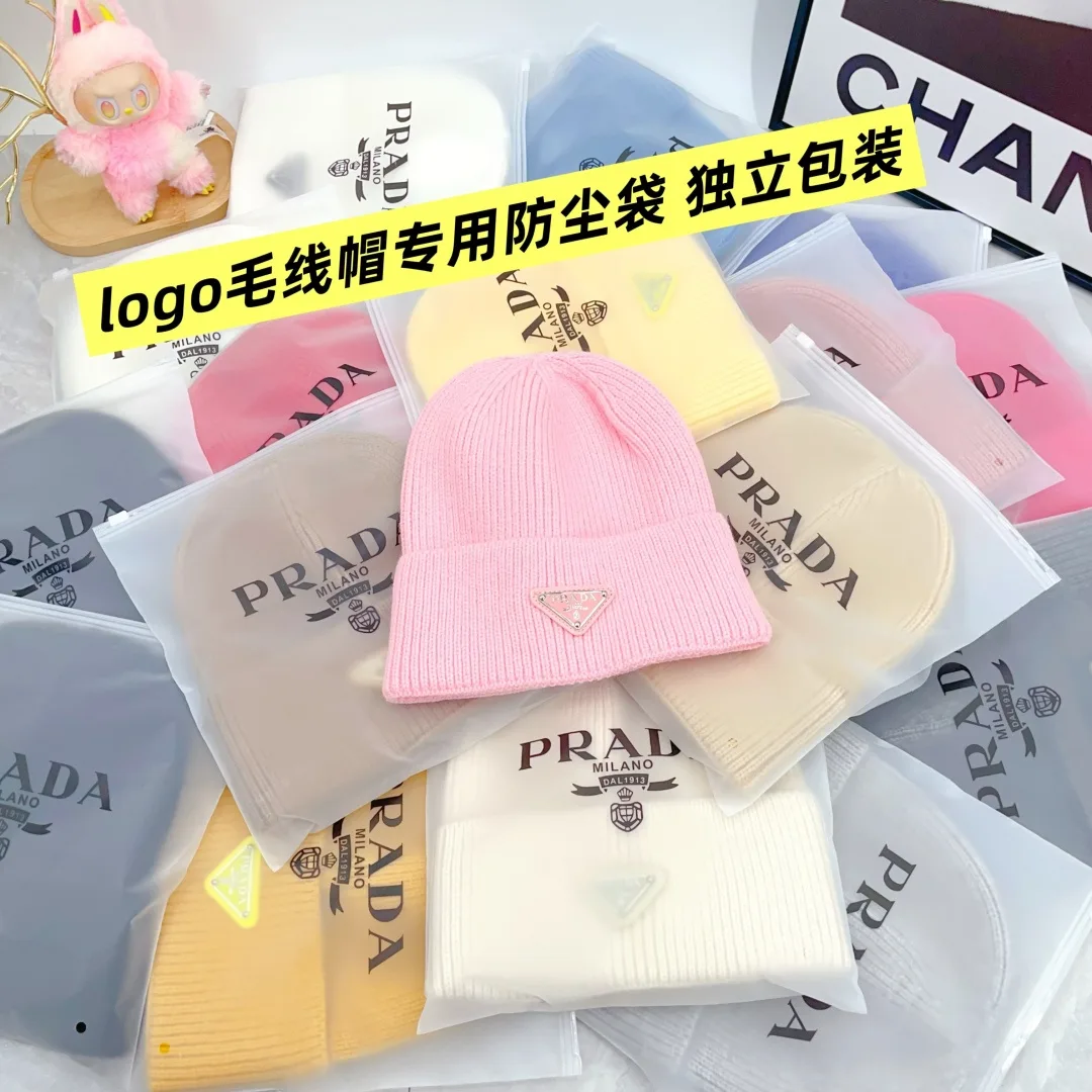 Prada Wool Triangle Logo Knit Beanie in Pink · view 8
