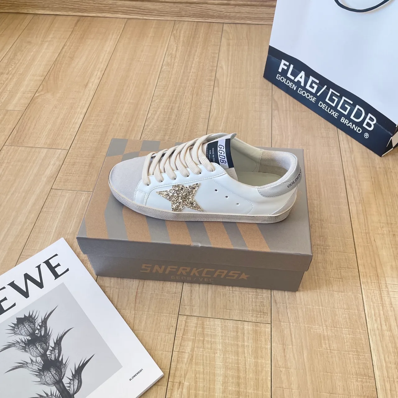 Golden Goose Calfskin Crystal Star Sneakers in White · view 4