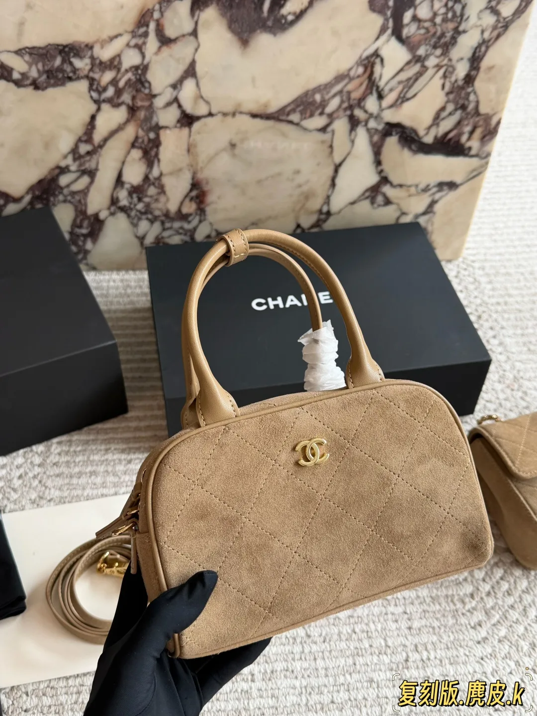 Chanel Quilted Handbag in Tan · view 2