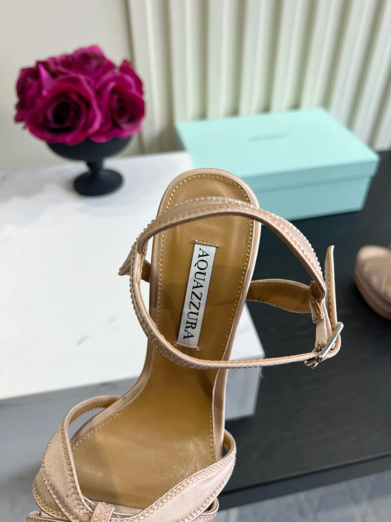 Aquazzura Silk Glossy Bow Sandals in Pink · view 8