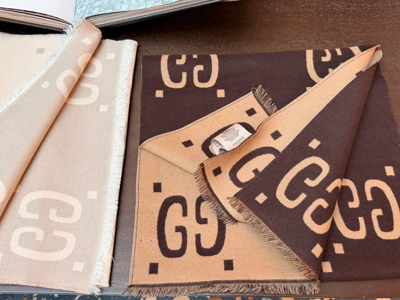 Gucci Reversible Scarf in Beige & Brown · view 8