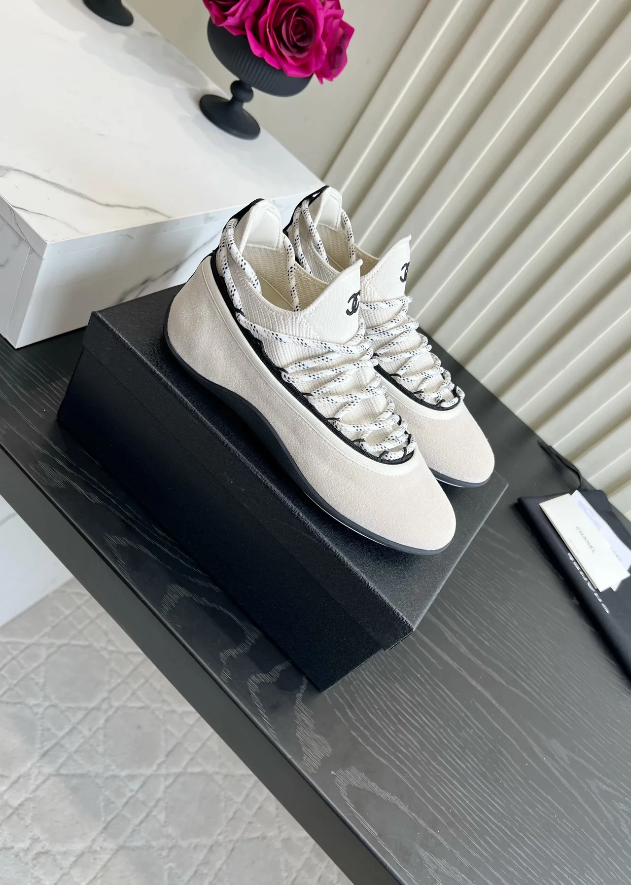 Chanel Sheepskin Sneakers in Cream · view 3