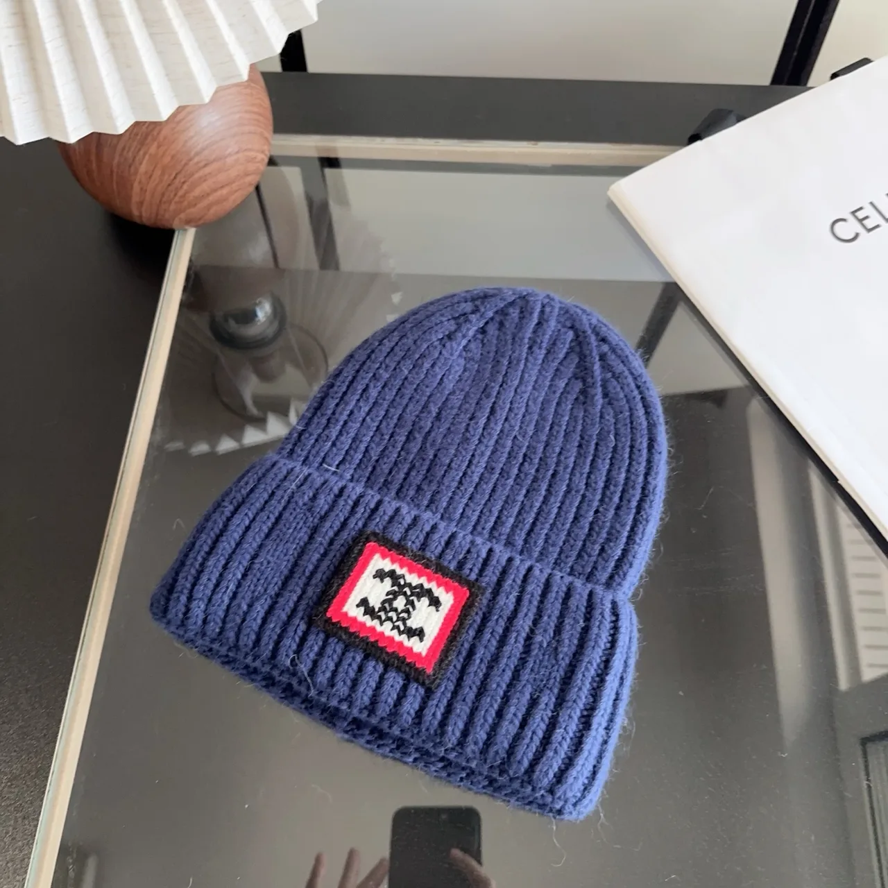 Celine Ribbed Beanie in Blue · view 3