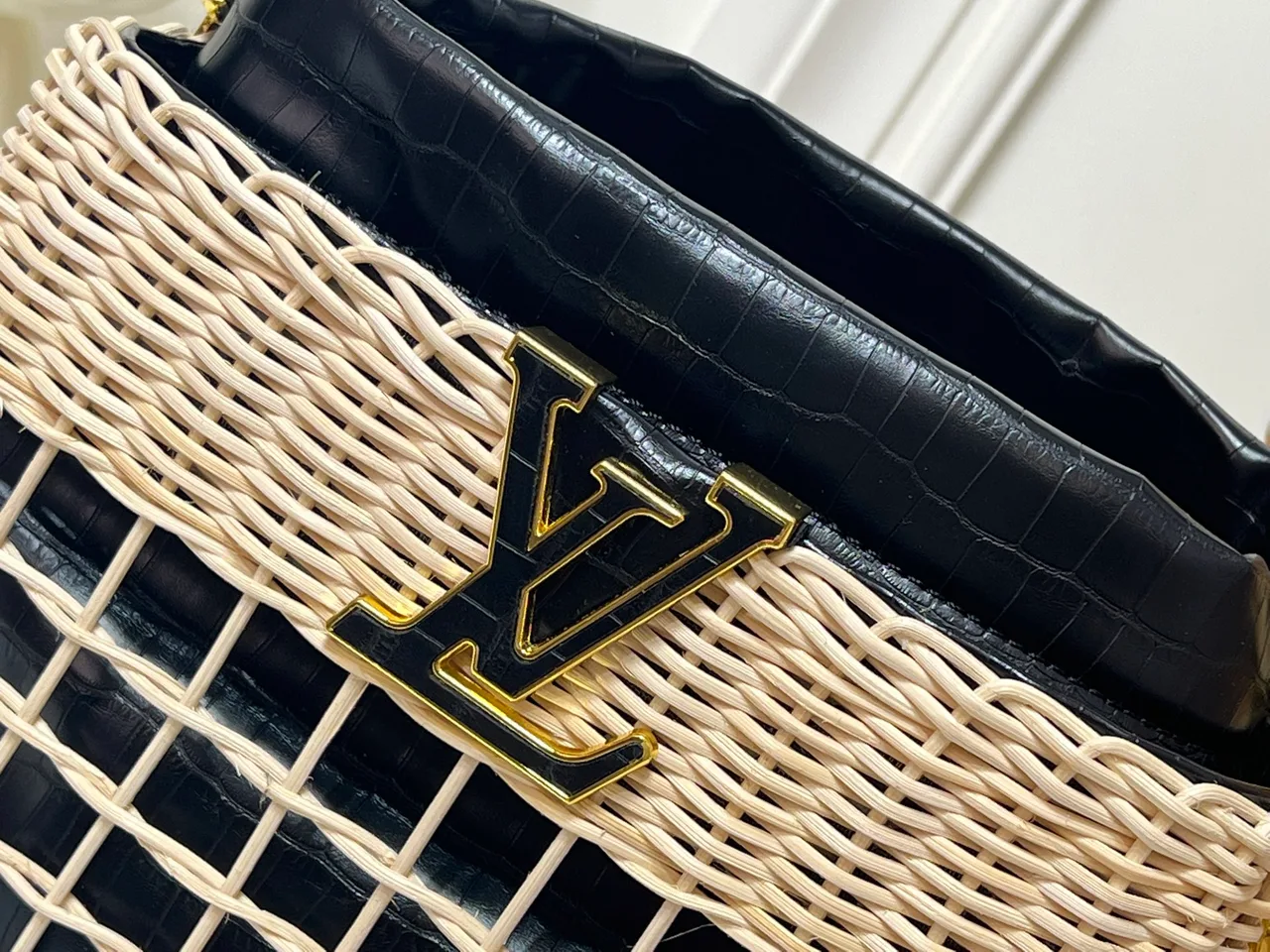 Louis Vuitton Leather Woven Top-Handle Bag in Beige · view 6