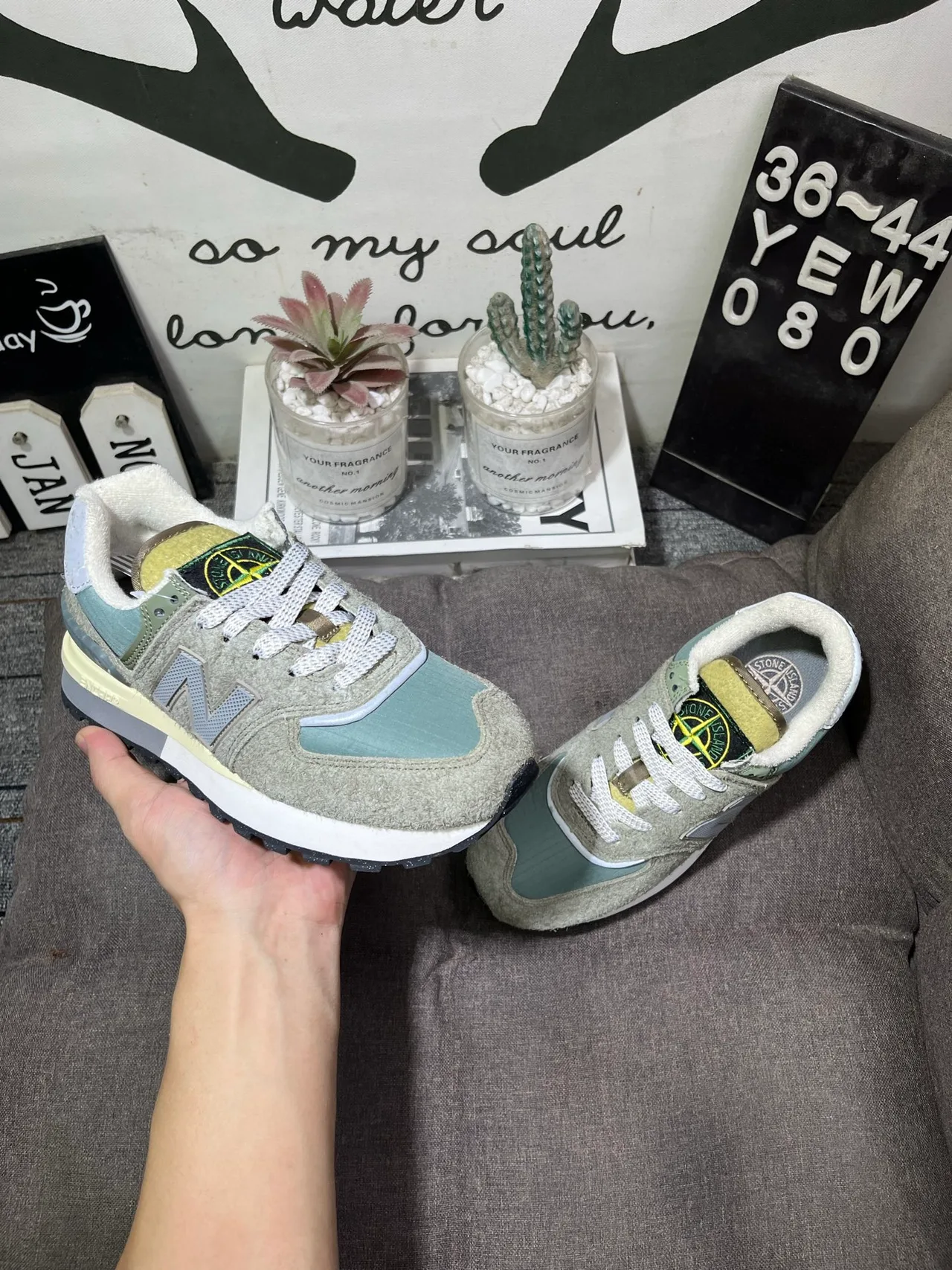 New Balance ML574L Sneakers in Blue & Grey & Black & Green · view 6