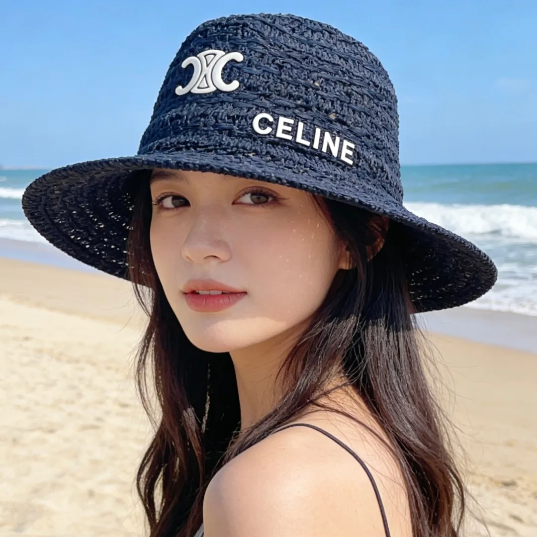 Celine Woven Embroidered Bucket Hat in Black · view 2