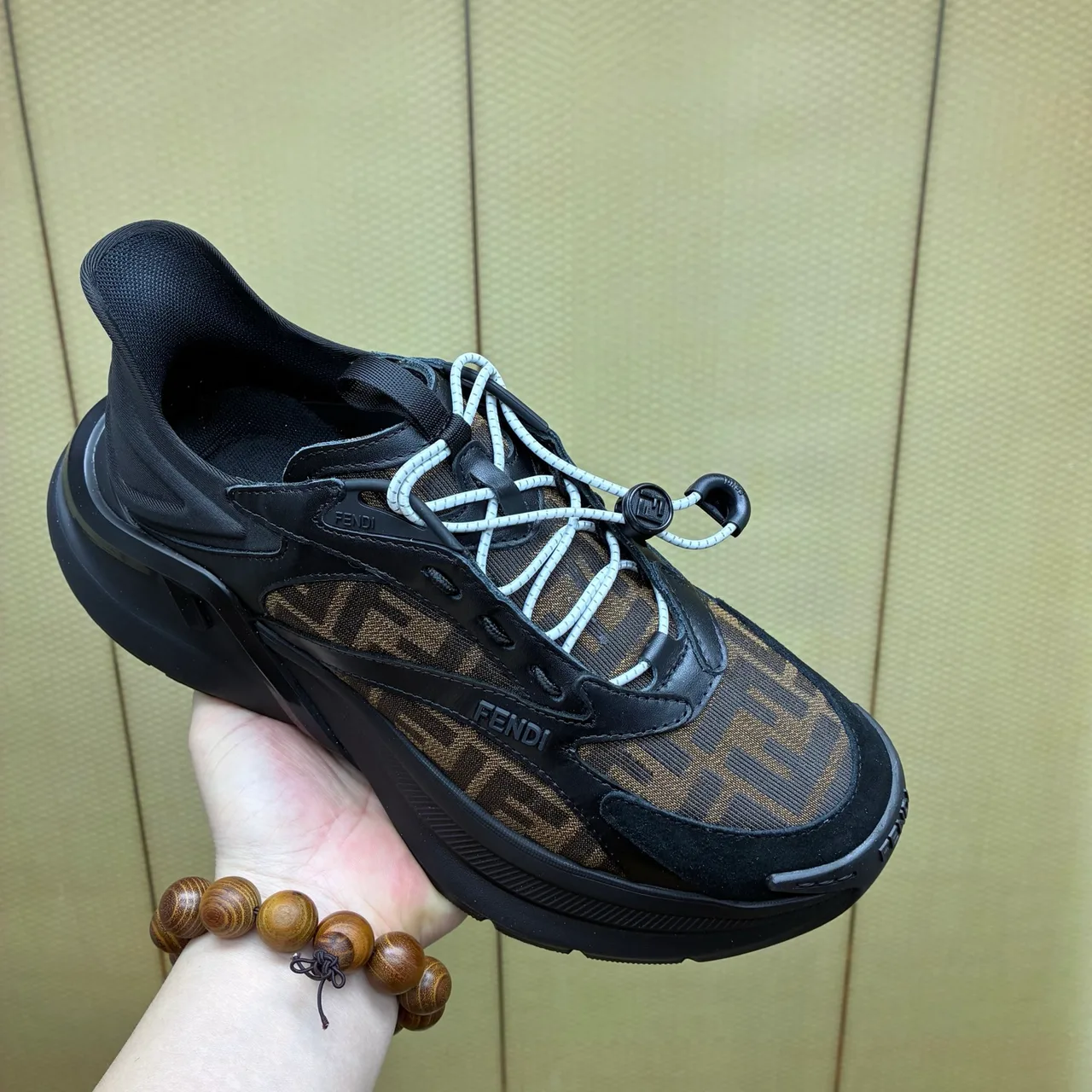 Fendi Smooth Round-Toe Sneakers in Black · view 4