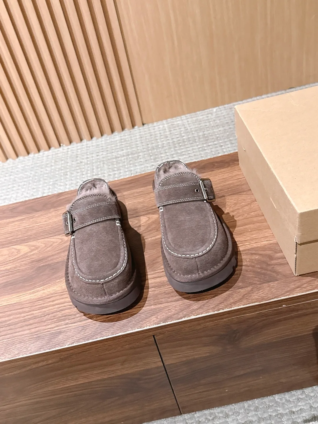 UGG Suede-Look Buckle Platform Loafer Mules in Brown · view 1