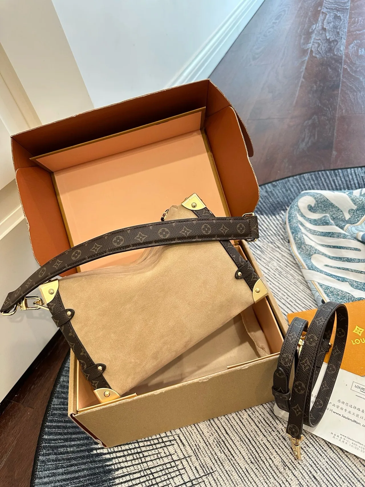 Louis Vuitton Suede Monogram Hobo Bag in Beige · view 5