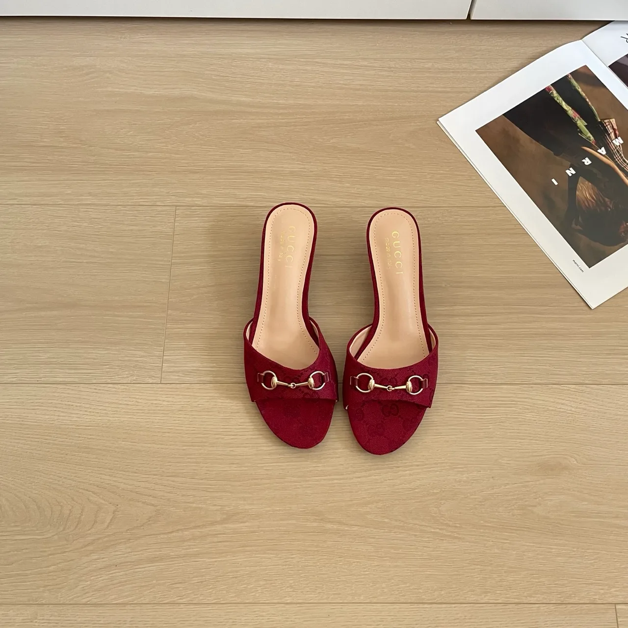 Gucci Heeled Mules in Brown / Beige / Black / Red · view 4