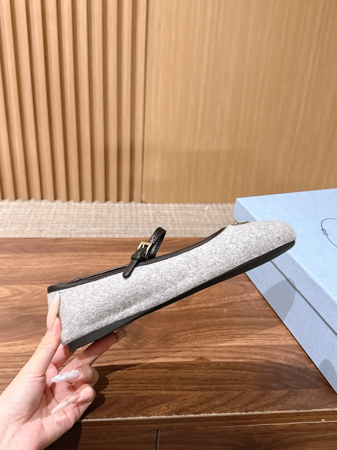 Prada Mary Jane Flats in Grey · view 5