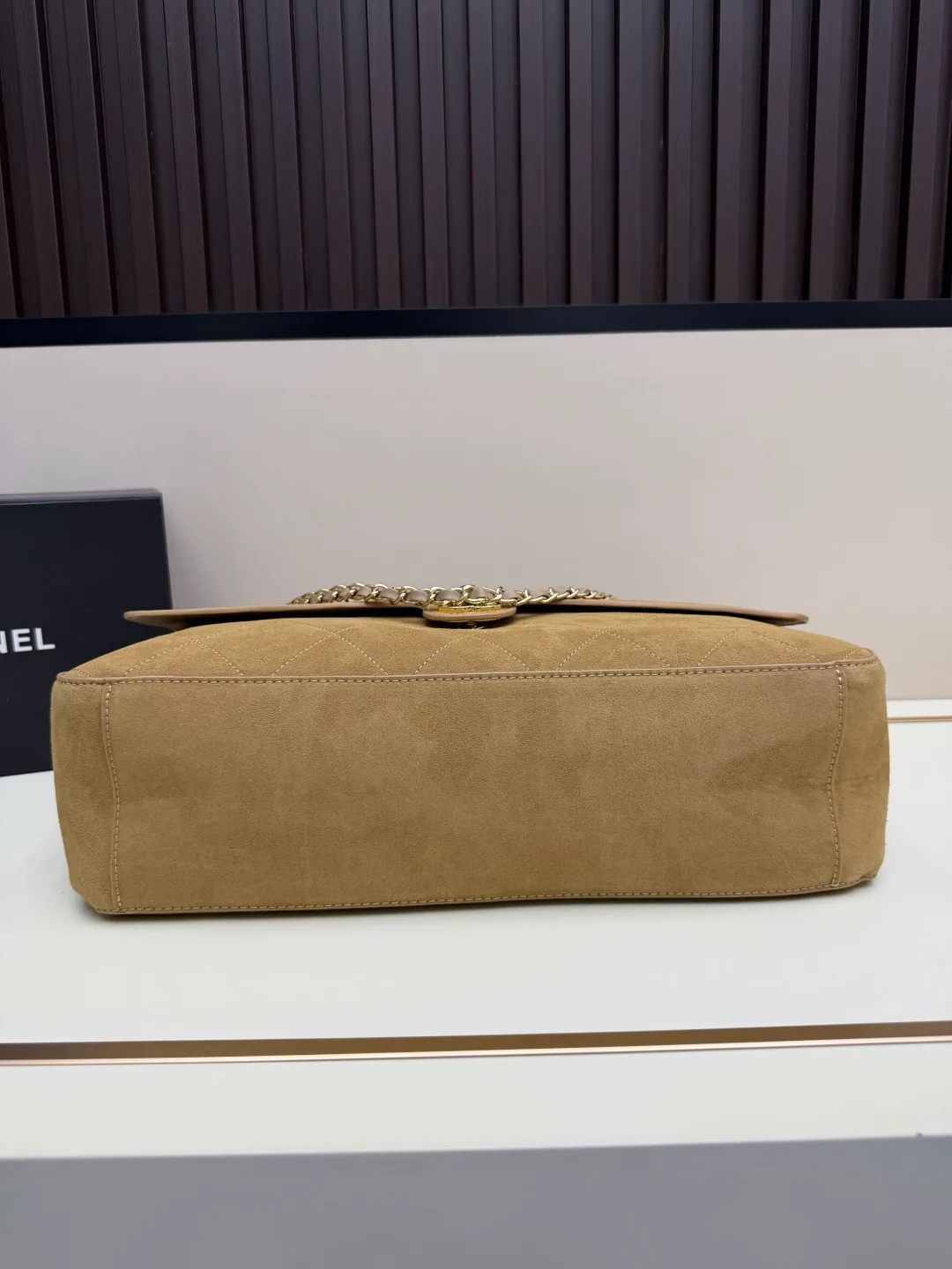 Chanel Suede Quilted Crossbody Bag in Beige · view 4