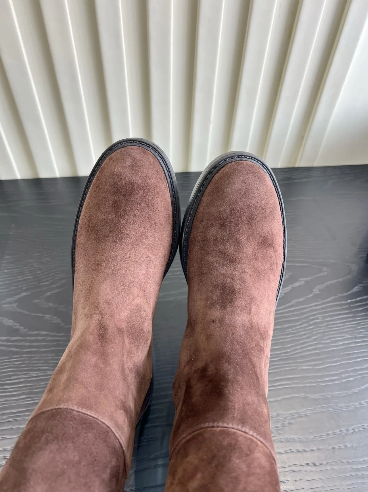 Stuart Weitzman Sheepskin Suede-Look Knee-High Boots in Brown · view 7