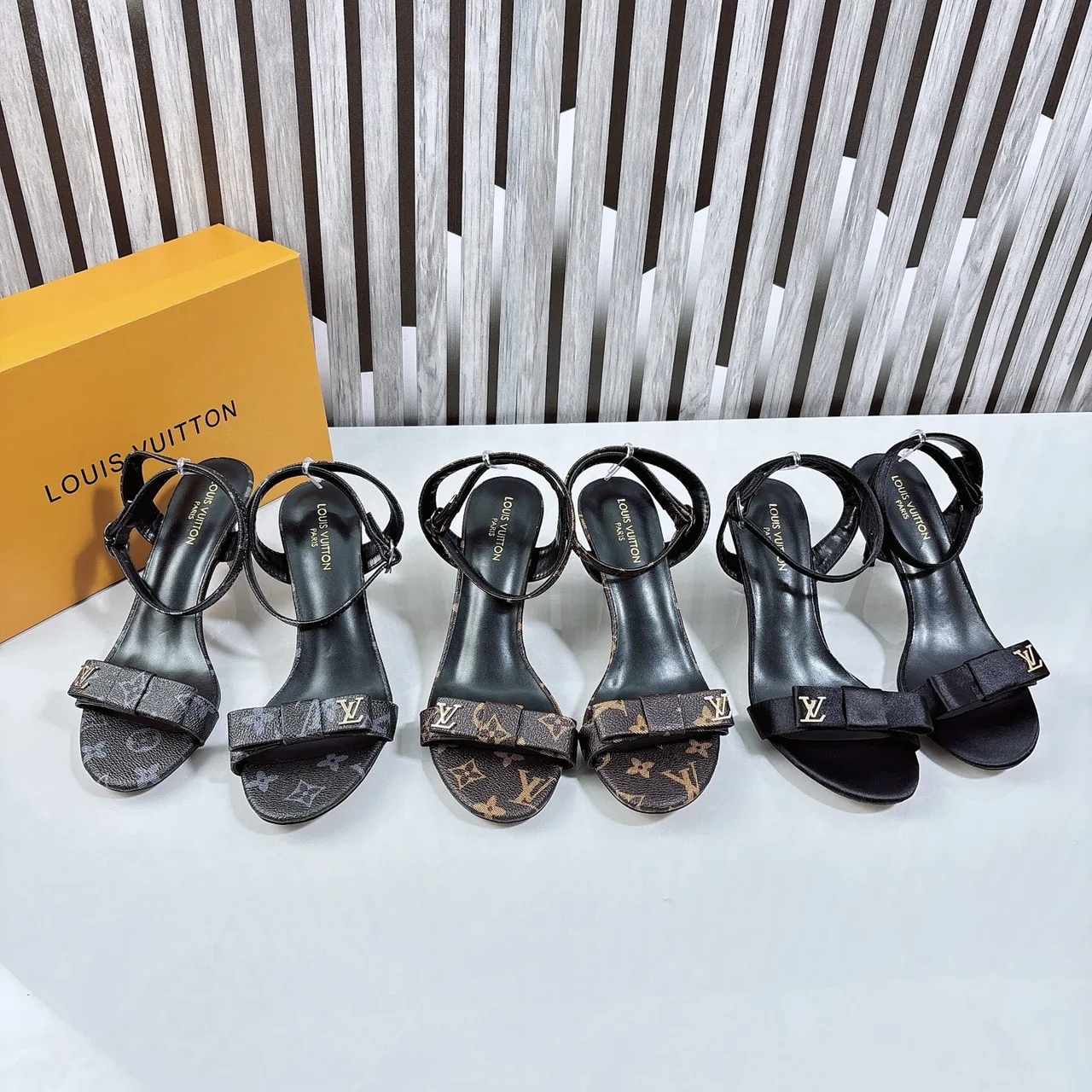 Louis Vuitton Ankle Strap Heeled Sandals in Black & Brown · view 4