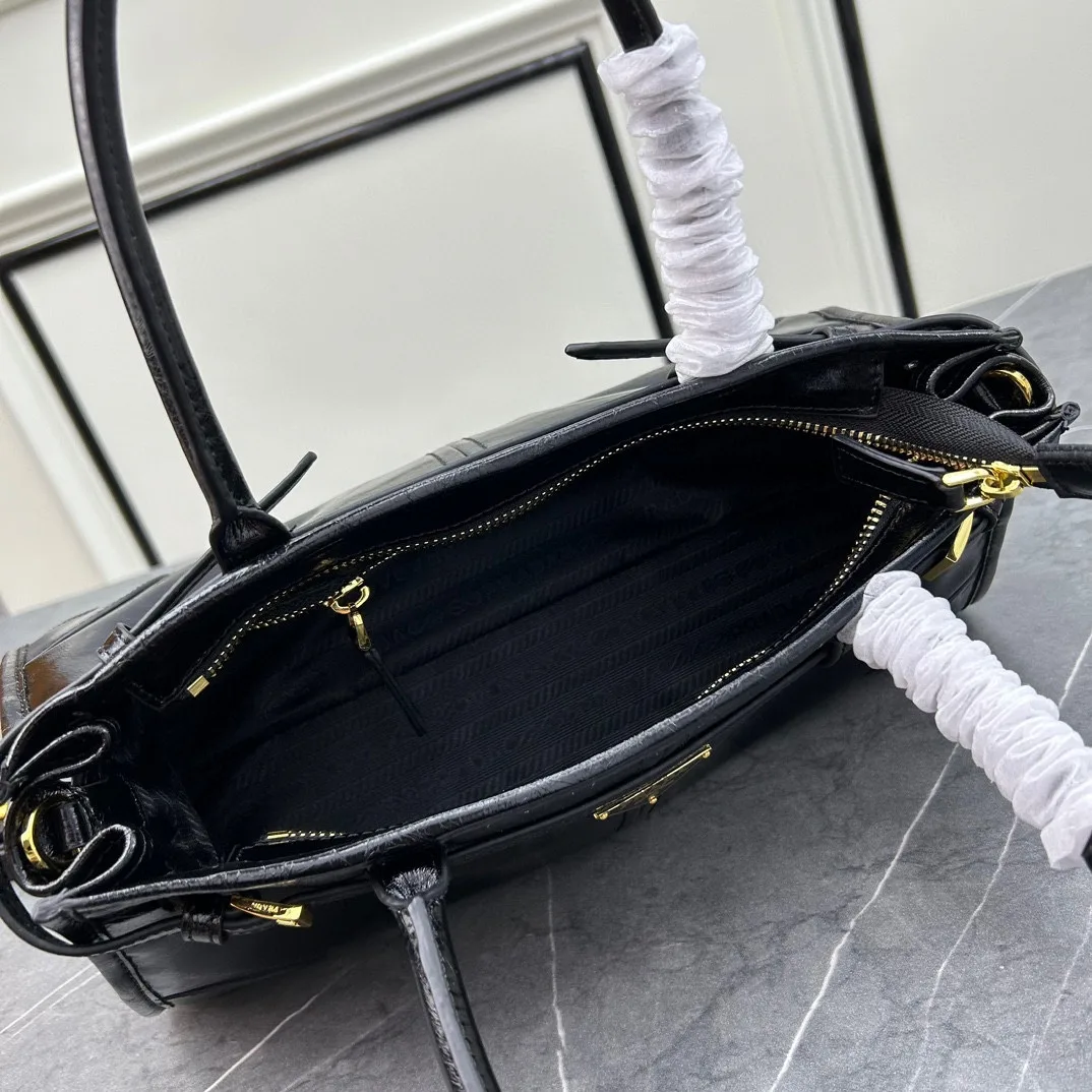 Prada Glossy Belted Top-Handle Bag in Black · view 8