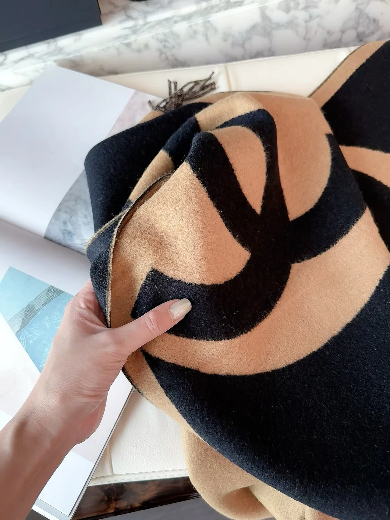 Chanel Reversible Scarf in Grey & Black · view 8