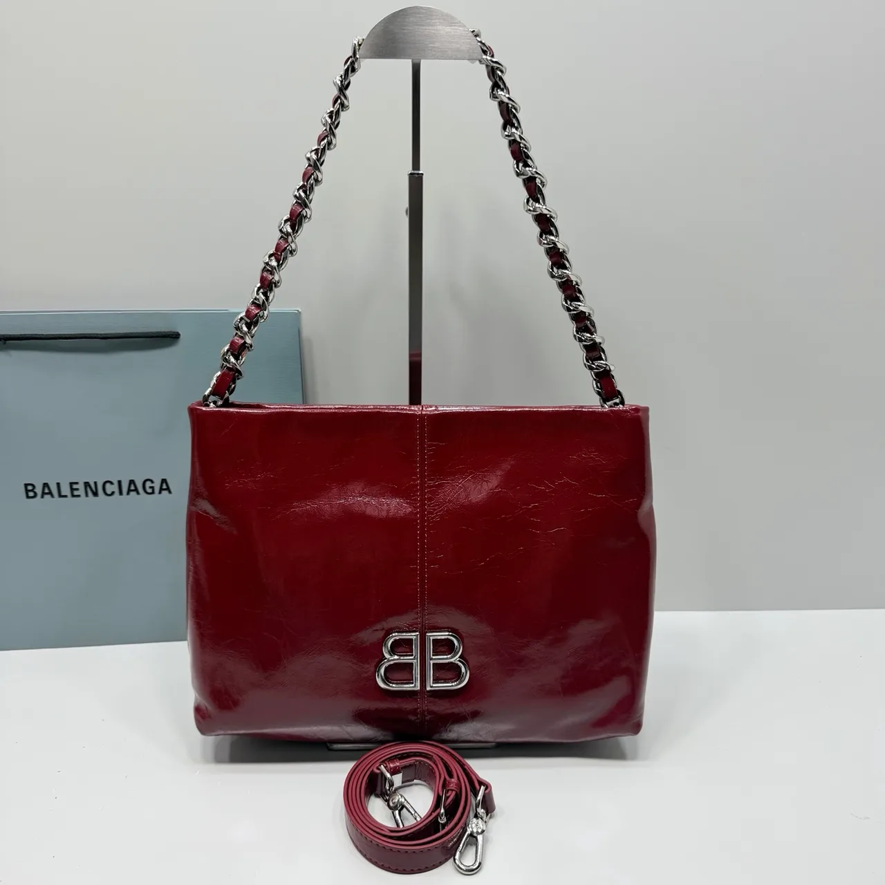 Balenciaga Cowhide Glossy Tote in Burgundy · view 1