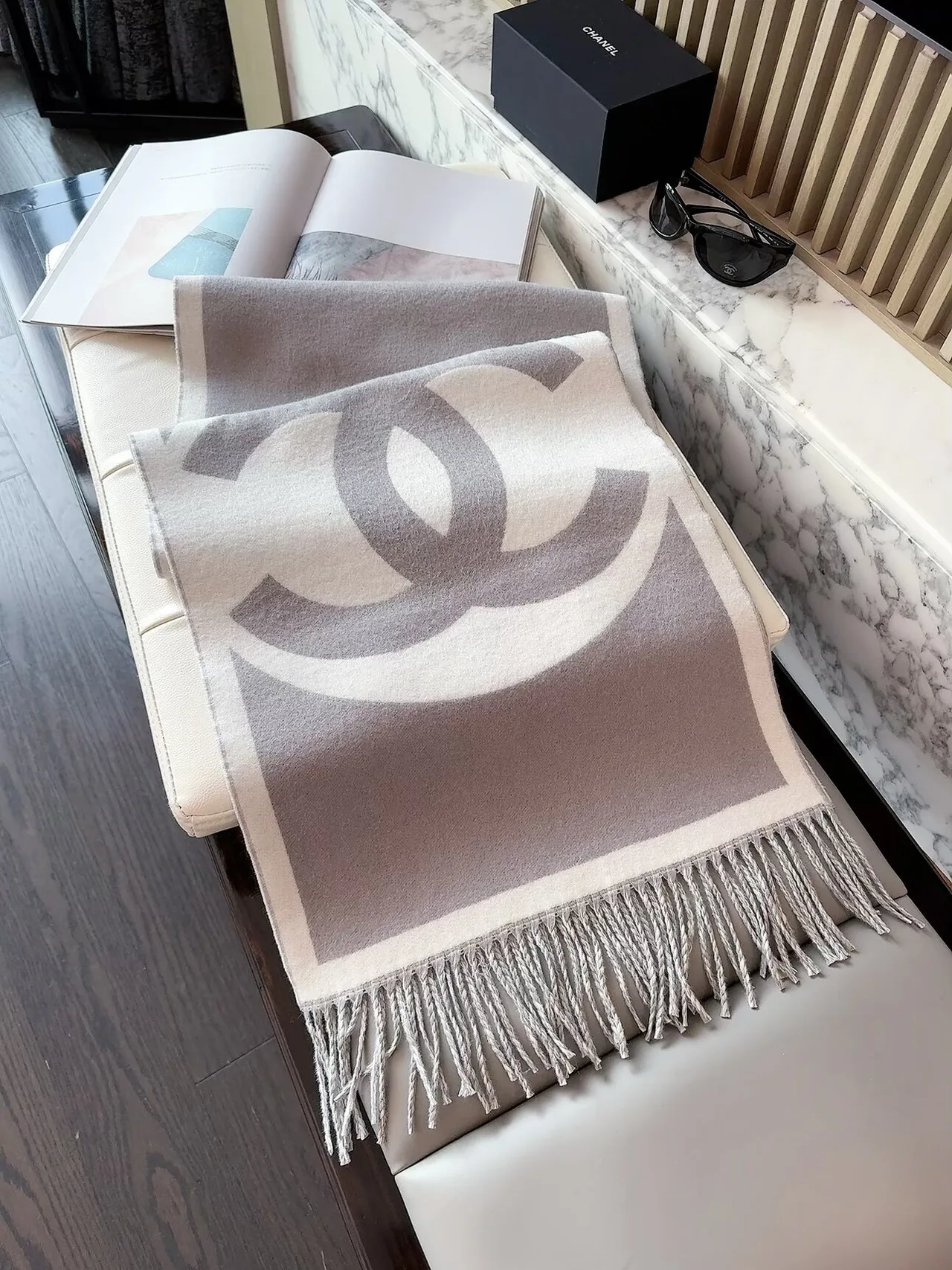 Chanel Reversible Scarf in Grey & Black · view 1