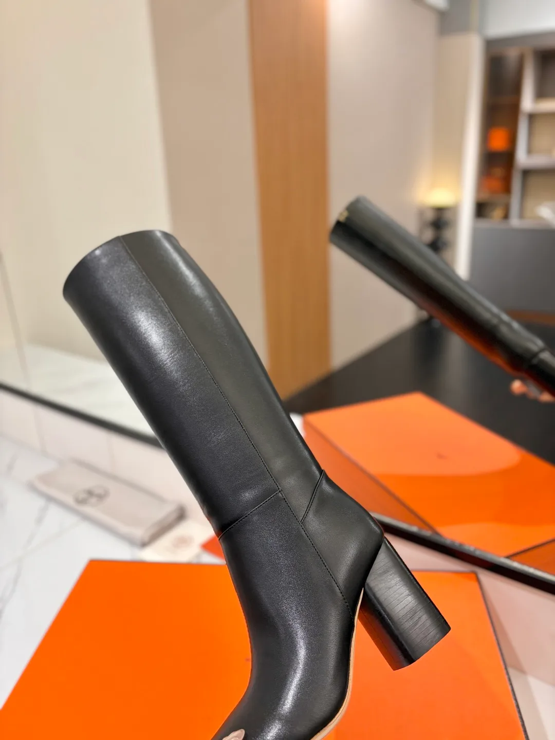 Hermes Cowhide Knee-High Boots in Black · view 7