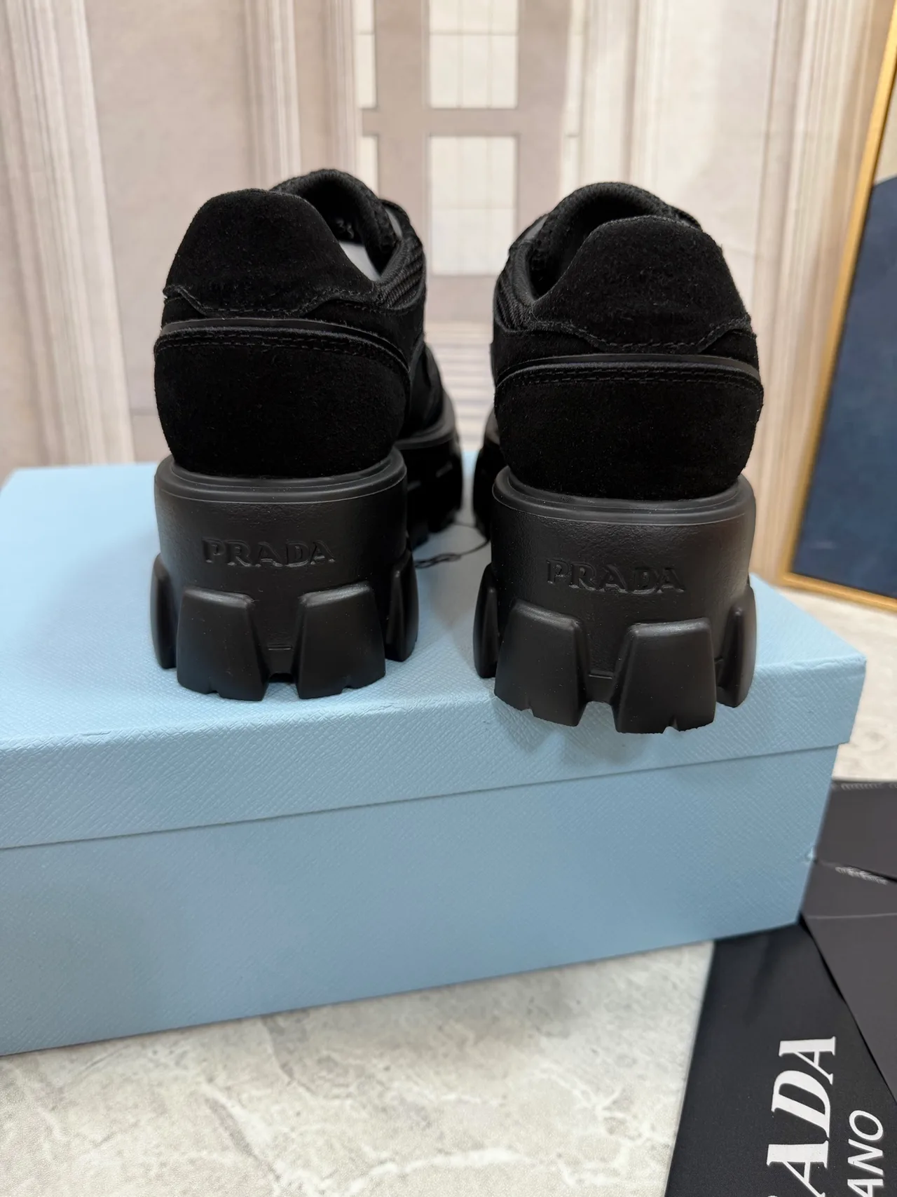 Prada Ribbed Lace-Up Sneakers in Black · view 8
