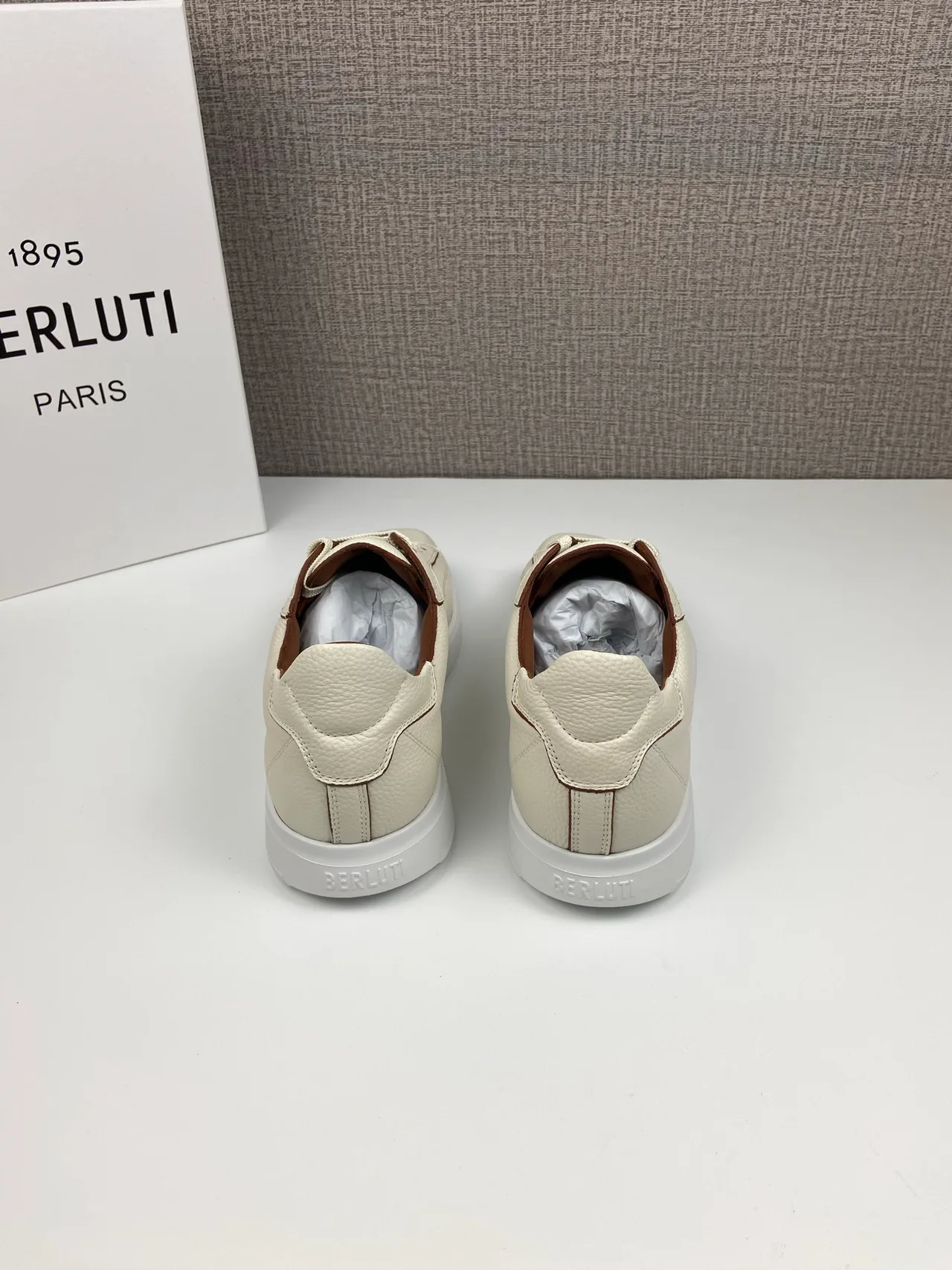 Berluti Leather Smooth Round-Toe Lace-Up Sneakers in White · view 8