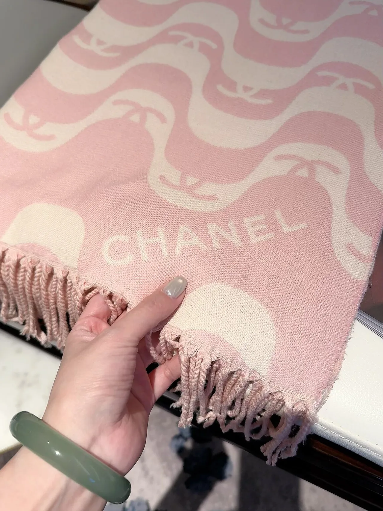 Chanel Wave CC Scarf in Pink & Black · view 7