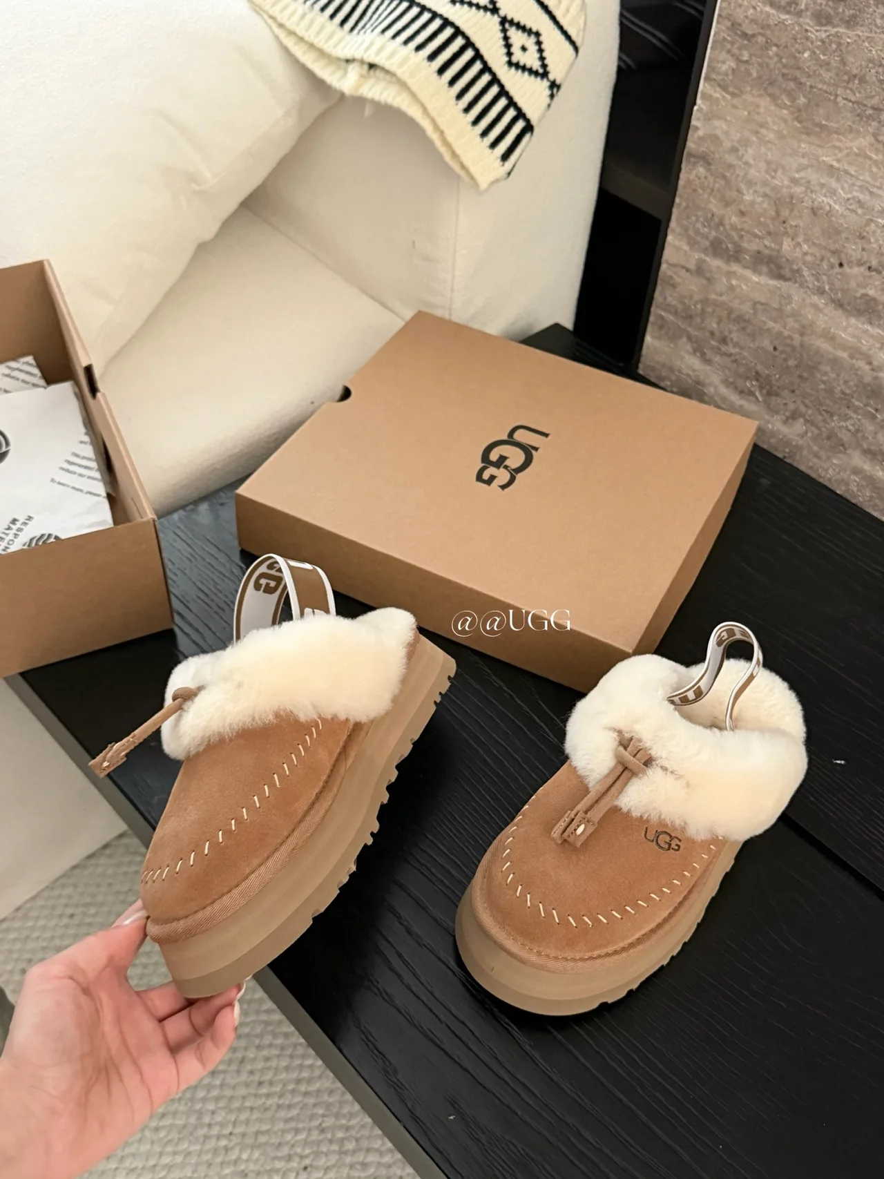 UGG Cowhide Wool Smooth Buckle Slippers in Tan · view 5