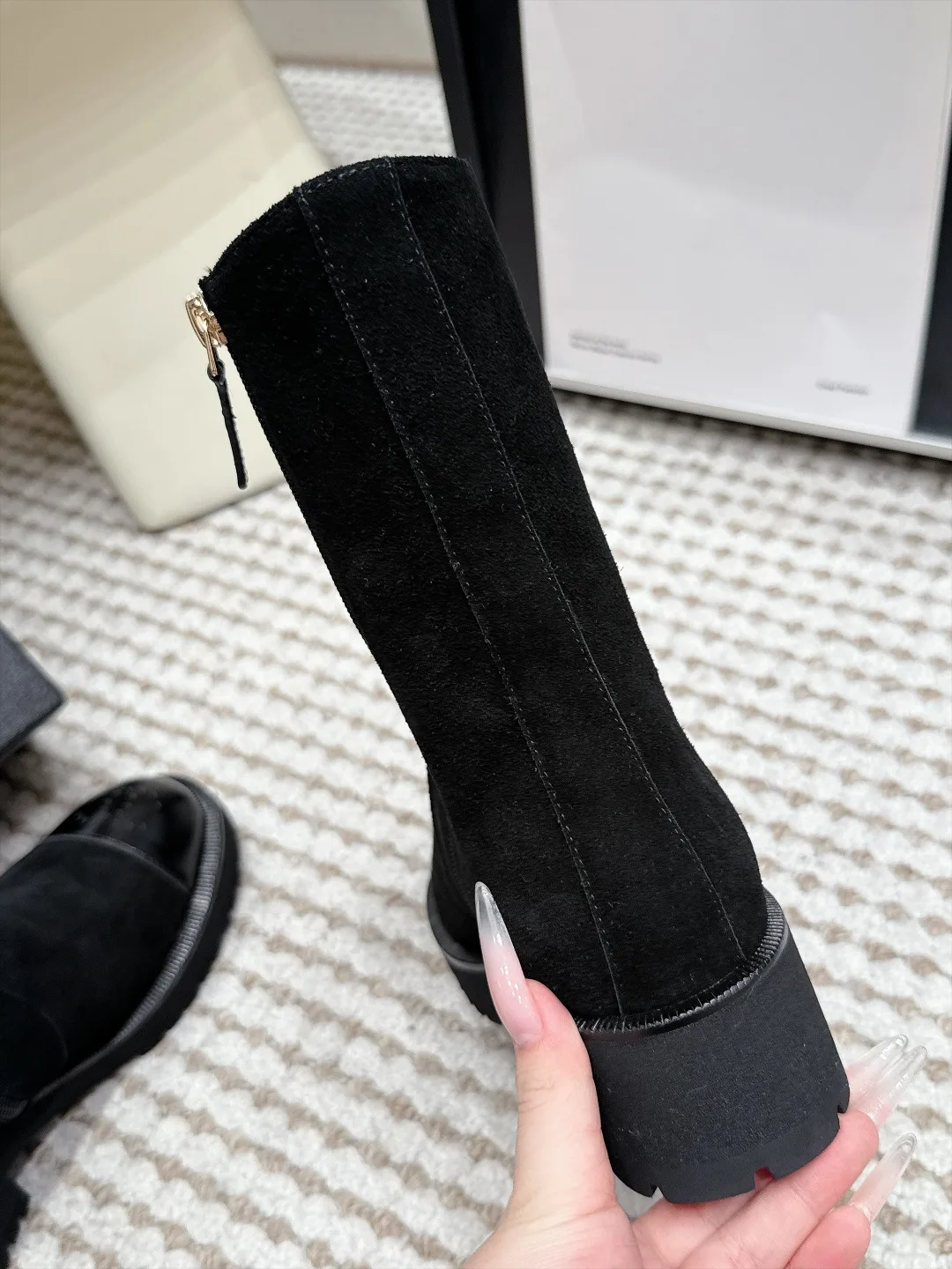 Loewe Cowhide Suede-Look Round-Toe Suede Ankle Boots in Black · view 7