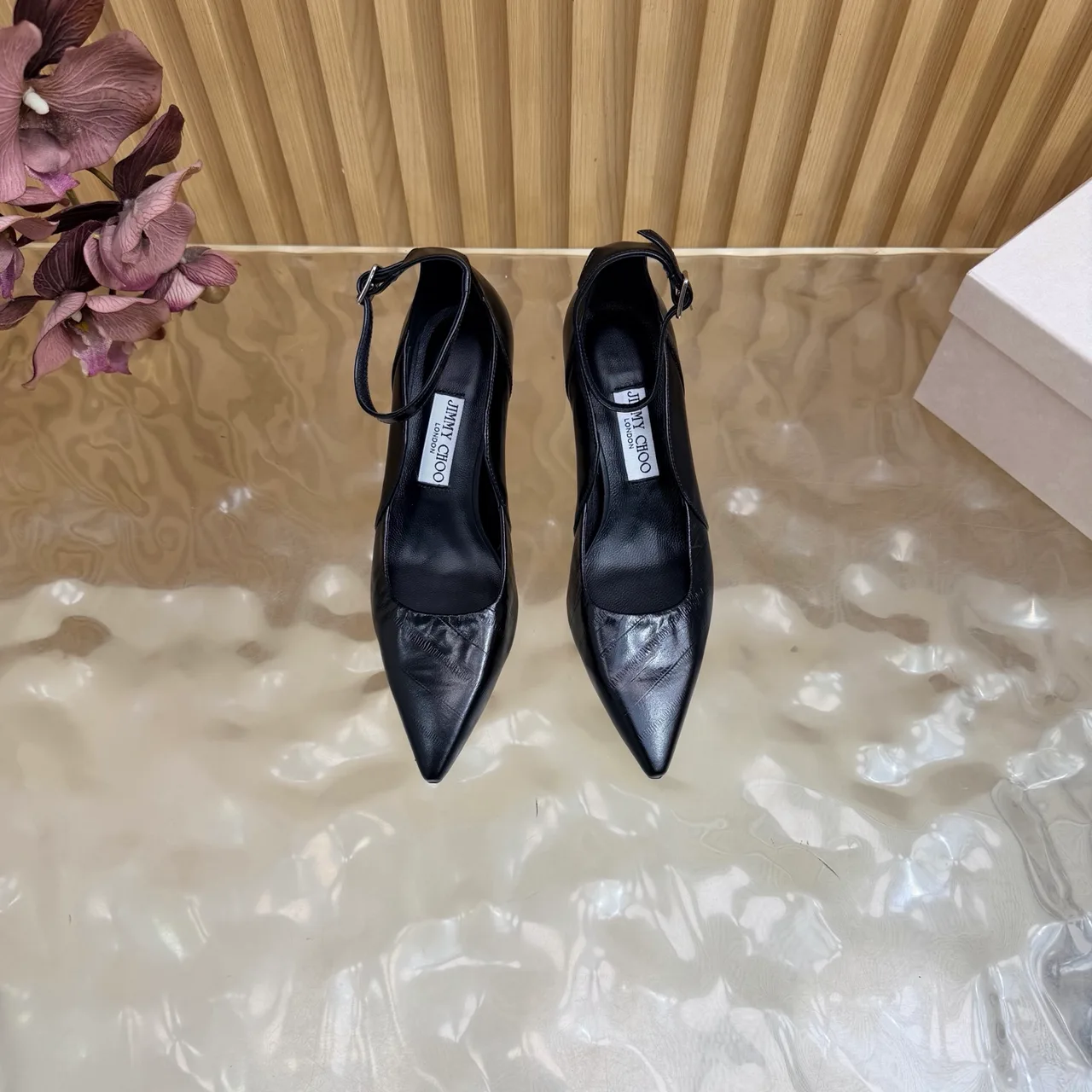 Jimmy Choo Cowhide Glossy Pointed-Toe Pointed Heel Pumps in Black · view 1