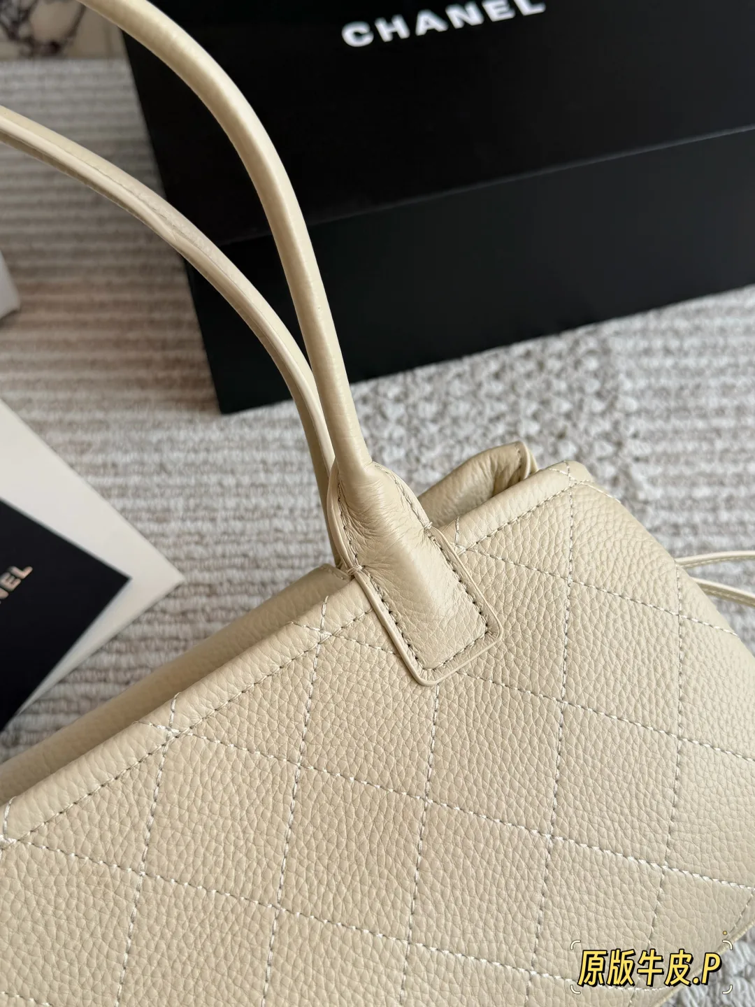 Chanel Quilted Baguette Tote in Cream · view 5