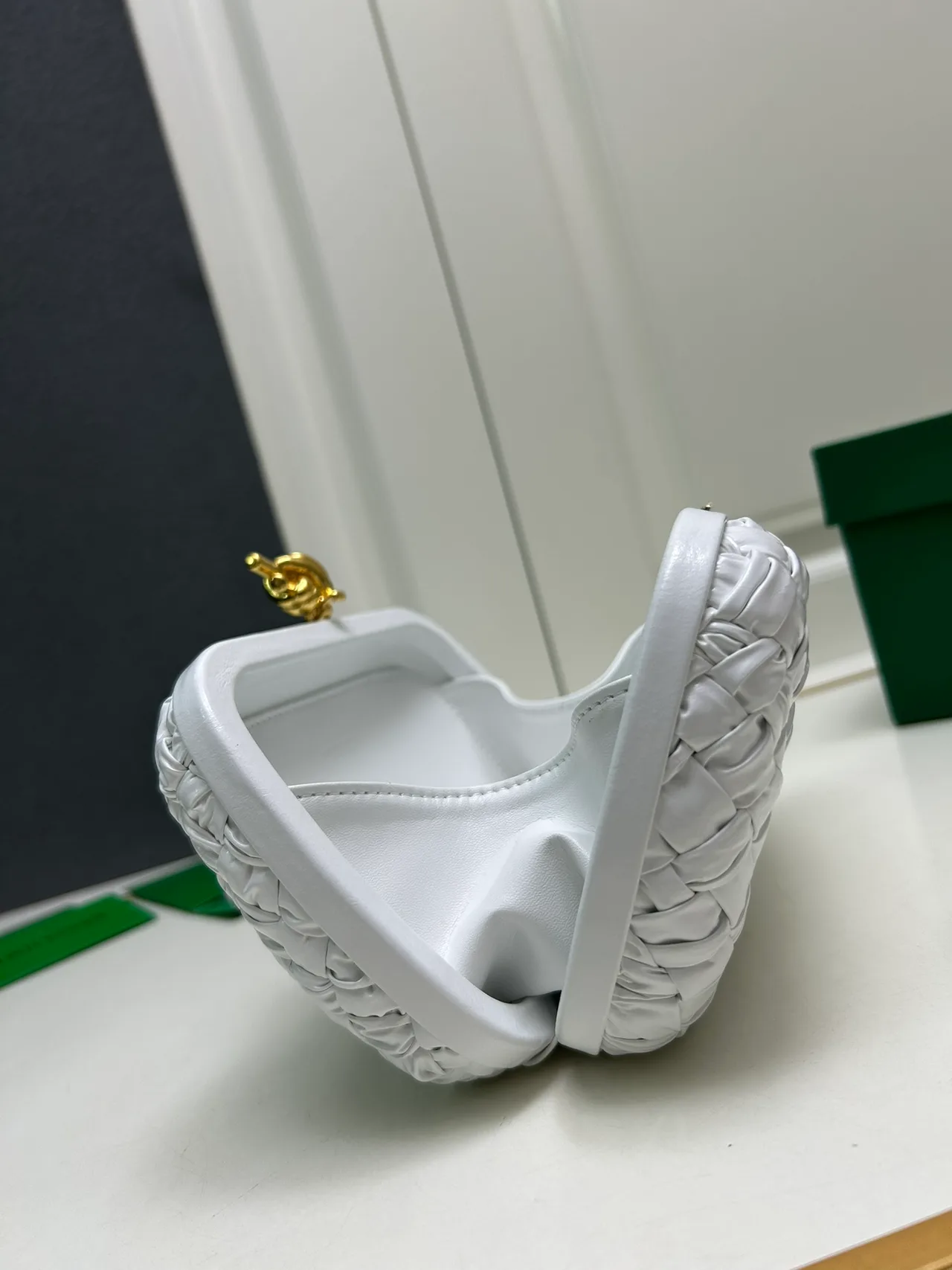 Bottega Veneta Woven Glossy Clutch in White · view 6