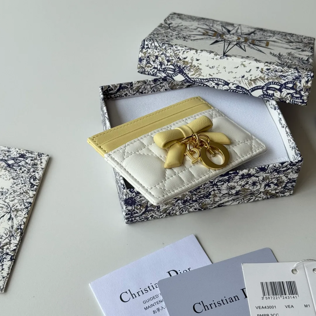 Dior Lambskin Quilted Bow Cardholder in White · view 6