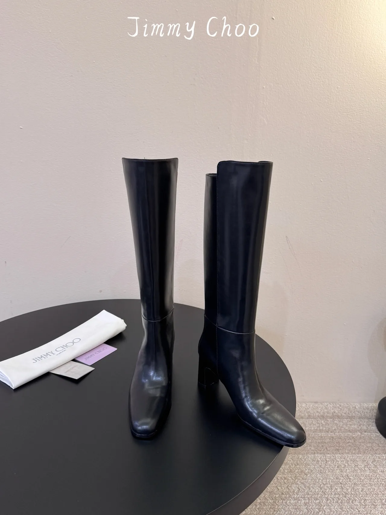 Jimmy Choo Cowhide Round-Toe Knee-High Boots in Black · view 2