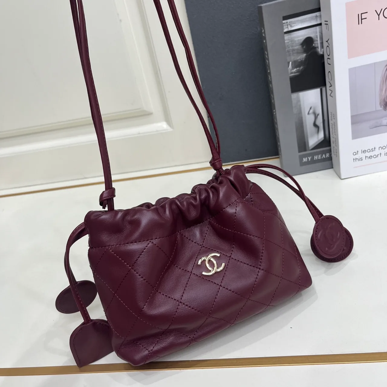Chanel Quilted Crossbody Bag in Burgundy · view 5