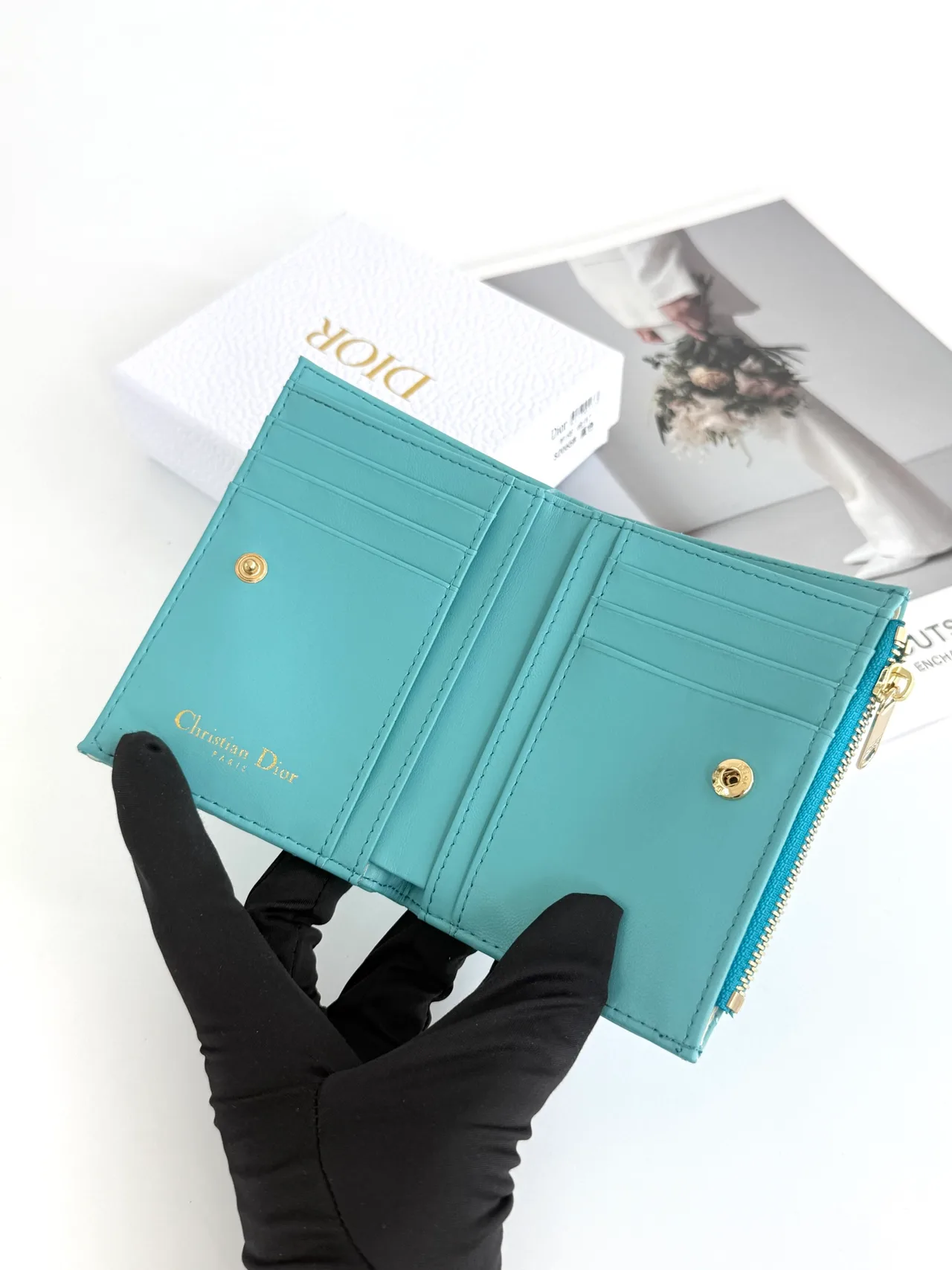 Dior Lambskin Quilted Glossy Wallet in Blue · view 3