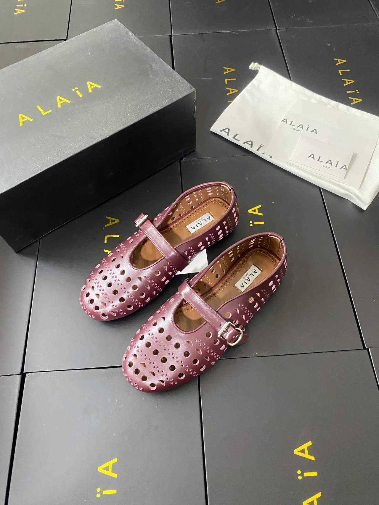 Alaia Cowhide Sheepskin Smooth Buckle Ballet Flats in Pink · view 4