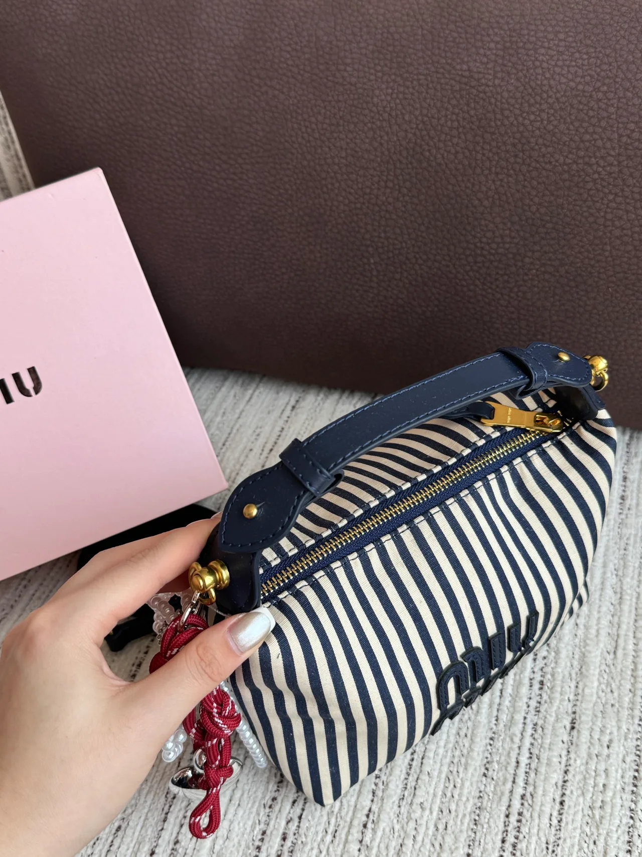 Miu Miu Striped Hobo Bag in White · view 5