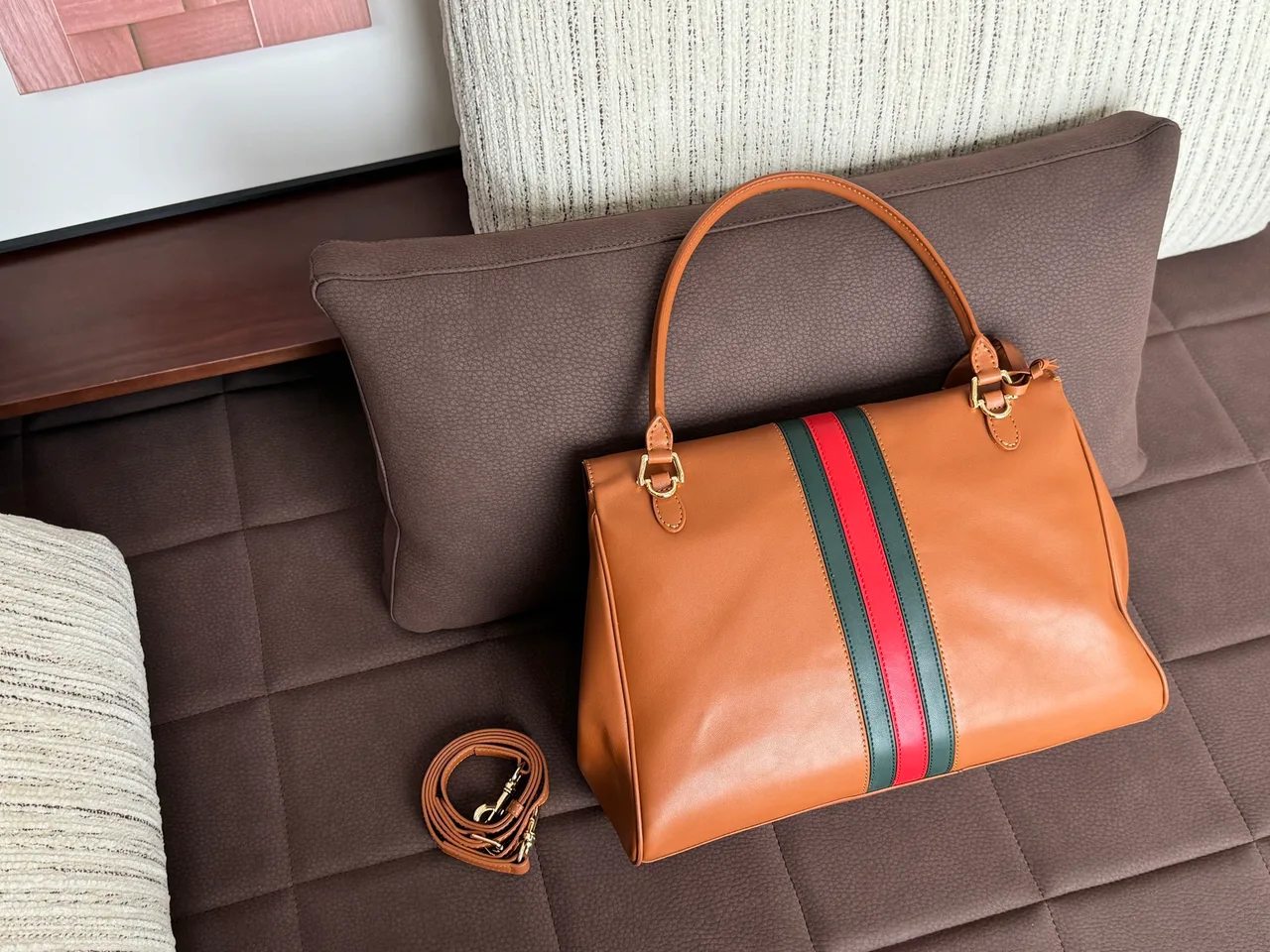 Gucci Quilted Striped Crossbody Bag in Tan · view 2