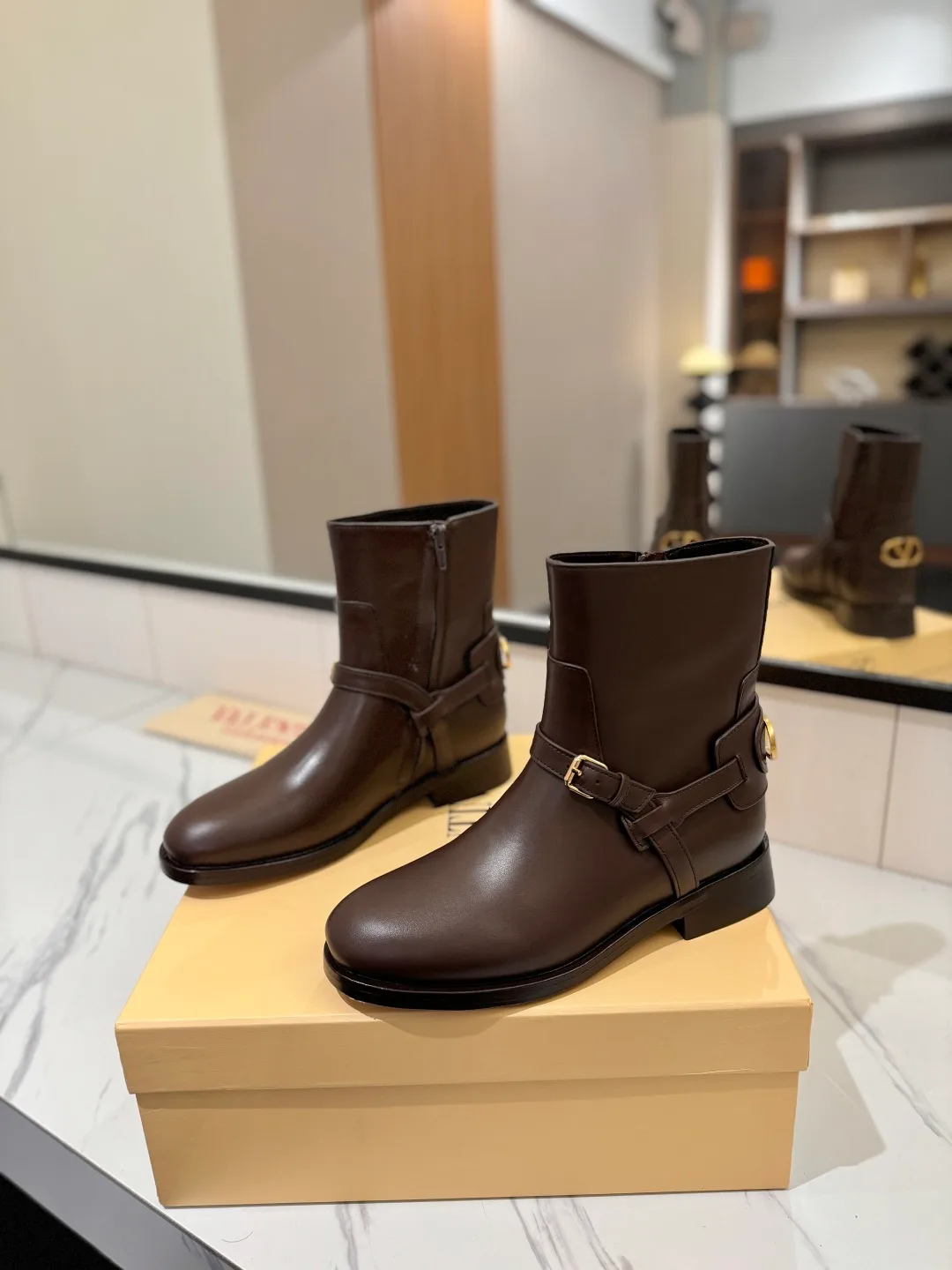 Valentino Calfskin Boots in Brown · view 2