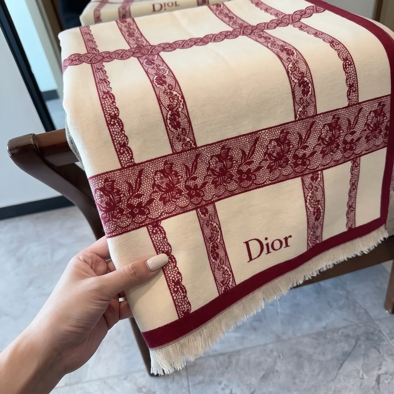 Dior Embroidered Scarf in Beige · view 8
