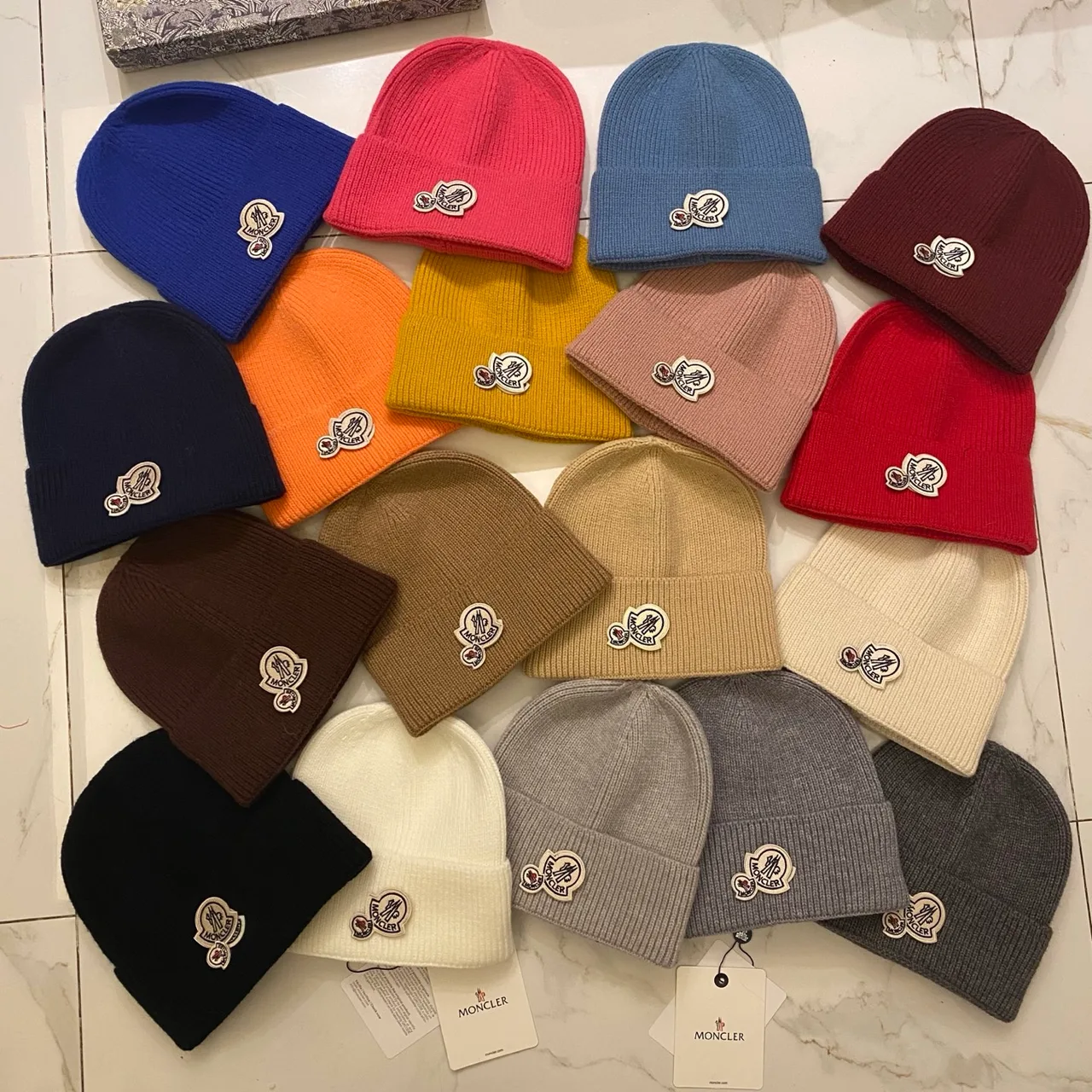 Moncler Beanie in Black & White & Grey & Beige & Brown & Blue & Pink & Burgundy & Orange & Yellow & Red · view 8