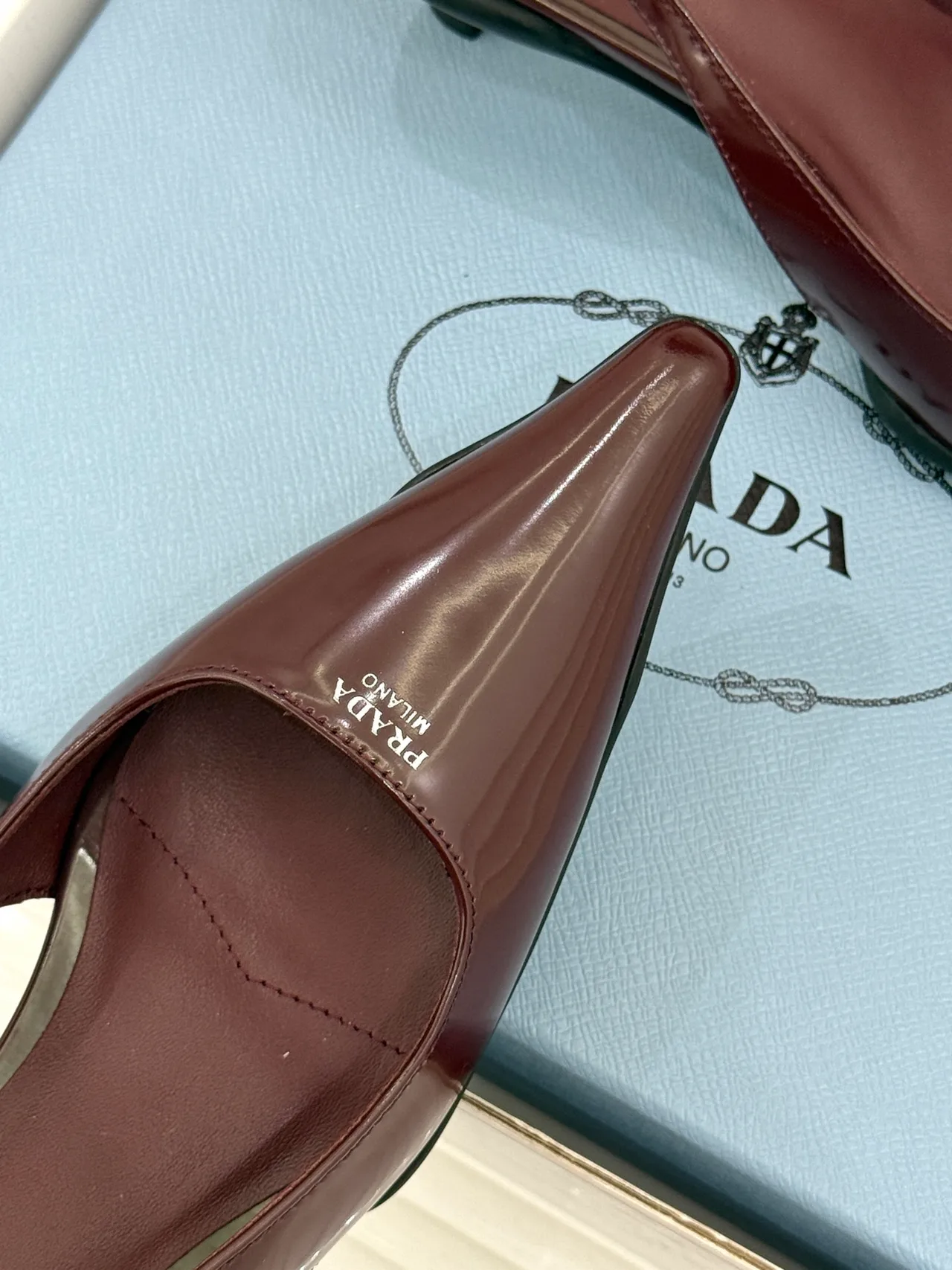 Prada Pointed Slingback Pumps in Burgundy · view 7